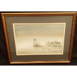 Vintage Art Framed Painting Watercolour Nautical Theme Signed Lower Right George Allen