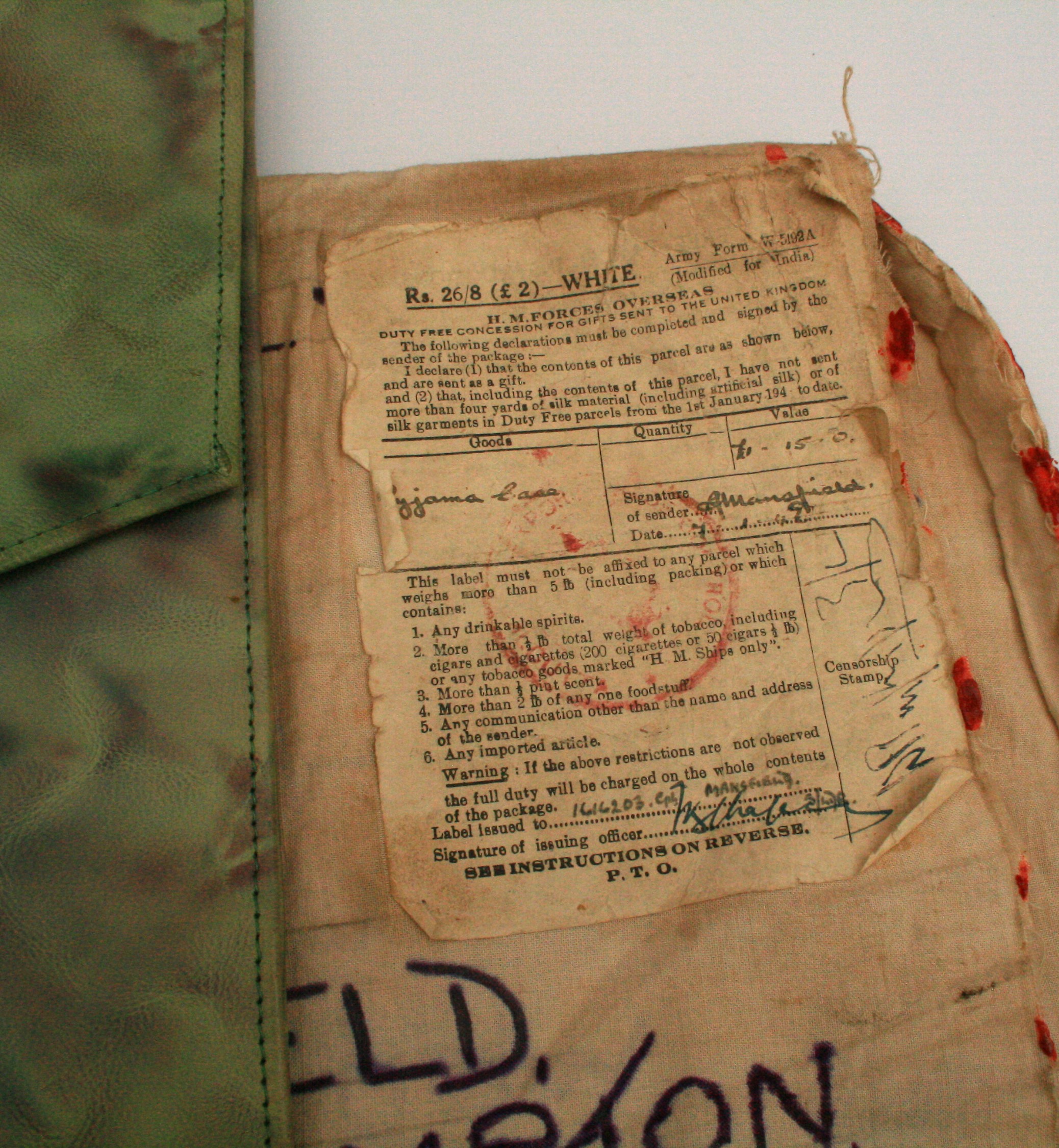 Vintage Snake Skin Pyjama Case in Post WWII Military Envelope. - Image 3 of 5