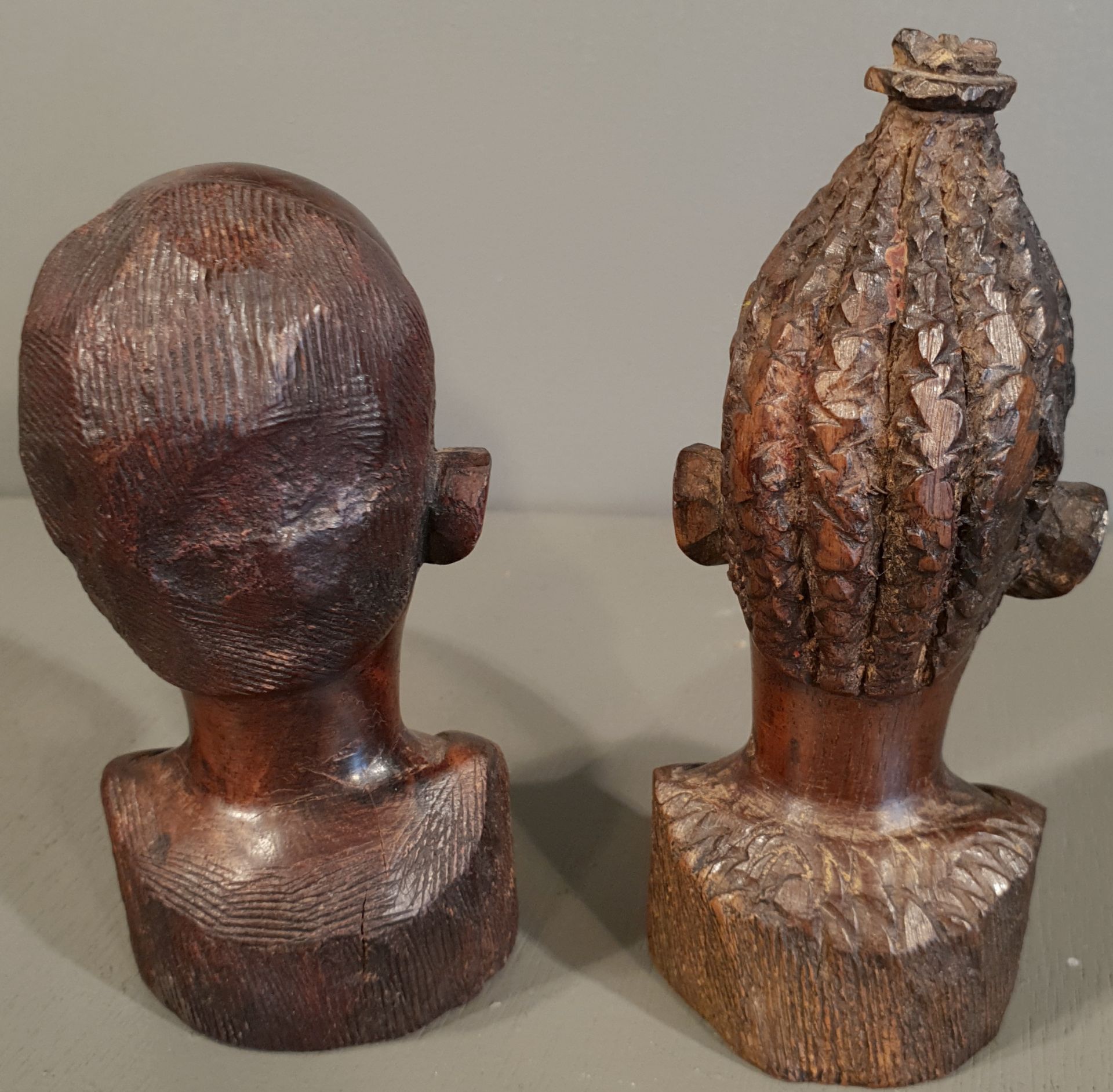 Vintage 2 x Carved Wood African Sculptures Male & Female - Image 2 of 2