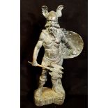 Vintage Solid Brass Viking Figure 9 Inches Tall