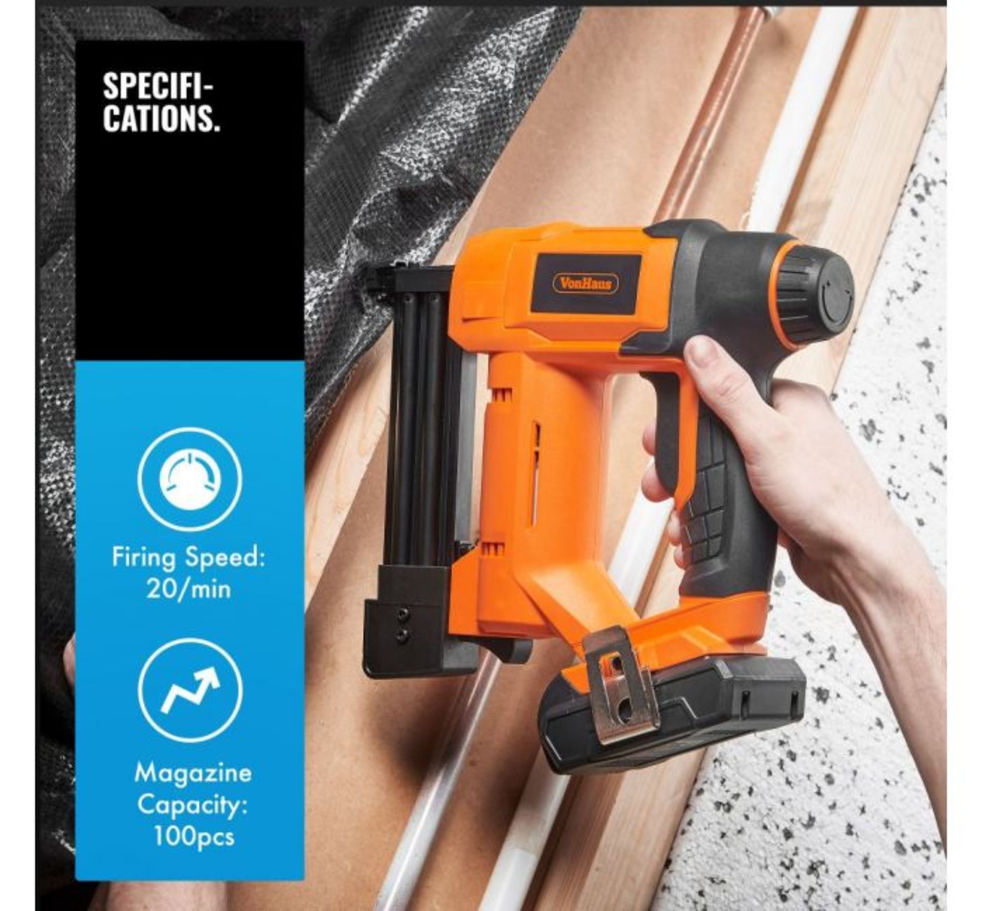 (DD41) 18V Li-ion Cordless Nailer Stapler Includes 500x staples 19mm, 500x brad nails 25mm and... - Image 3 of 3