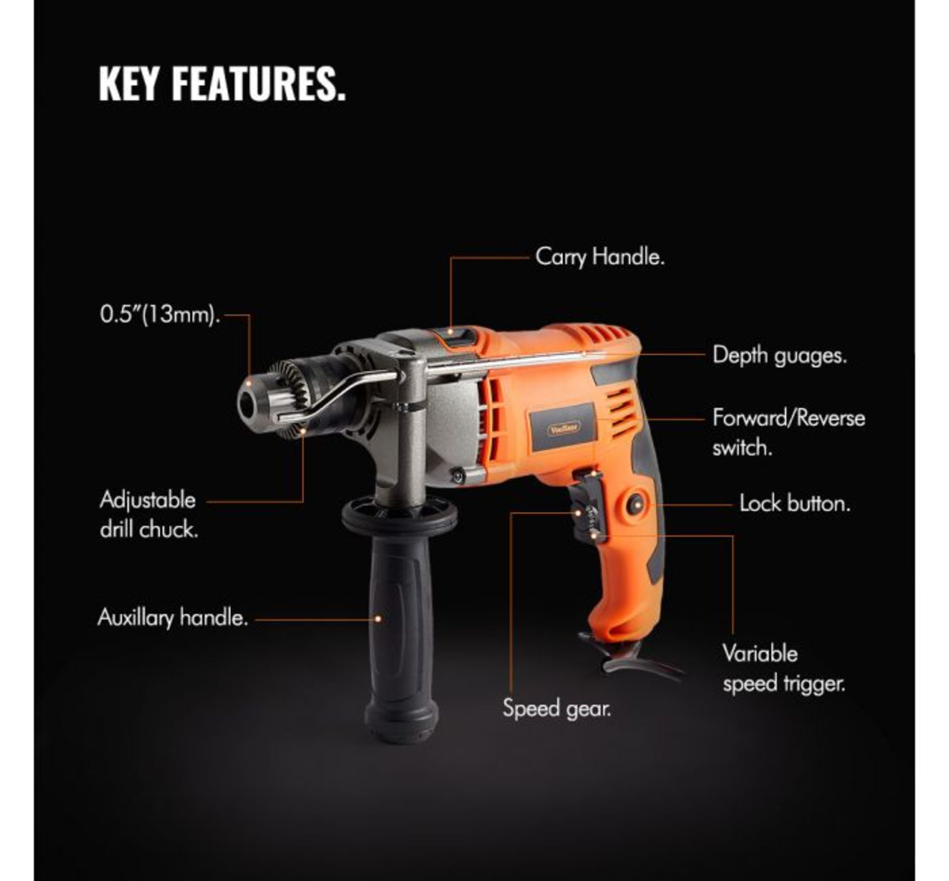 (DD69) 850W Impact Hammer Drill Hammer function for drilling into concrete and brickwork. Drill... - Image 3 of 3