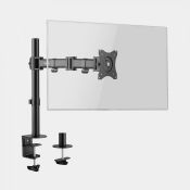 (V335) Single Monitor Mount with Clamp Equipped with 90° tilt, 180° swivel and 360° rotatio...