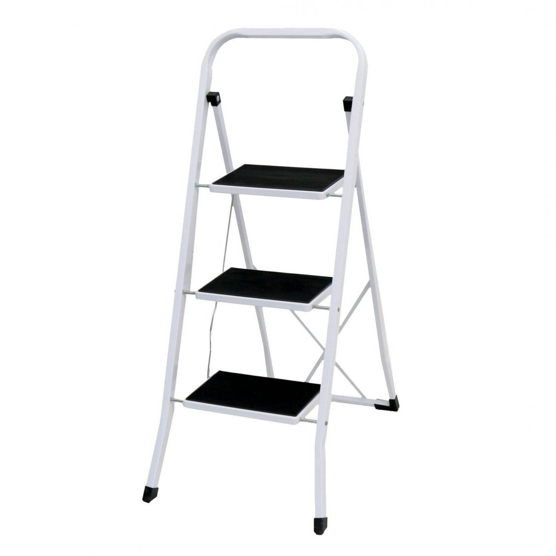 (D4) Foldable 3 Step Ladder Stepladder Non Slip Tread Safety Steel Wide steps with rubber mats...