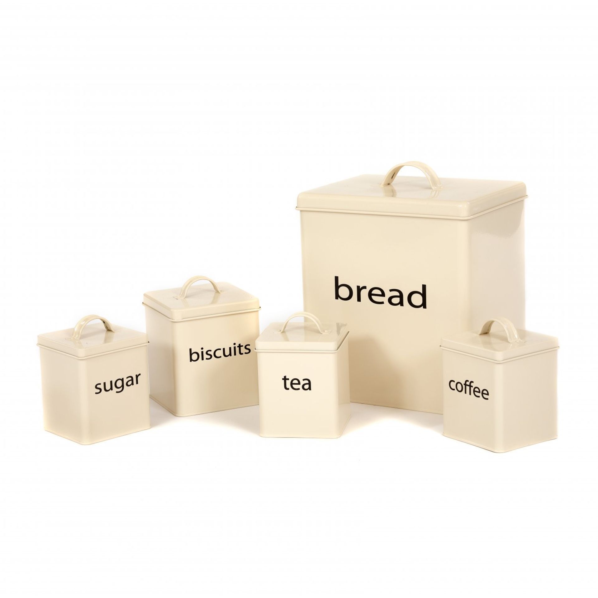 (D16) 5pc Cream Kitchen Canister Set Bread Biscuits Tea Sugar Coffee Made From Durable Steel w...