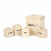 (LF227) 5 Piece Cream Kitchen Canister Set Bread Biscuits Tea Sugar Coffee Add some style to...