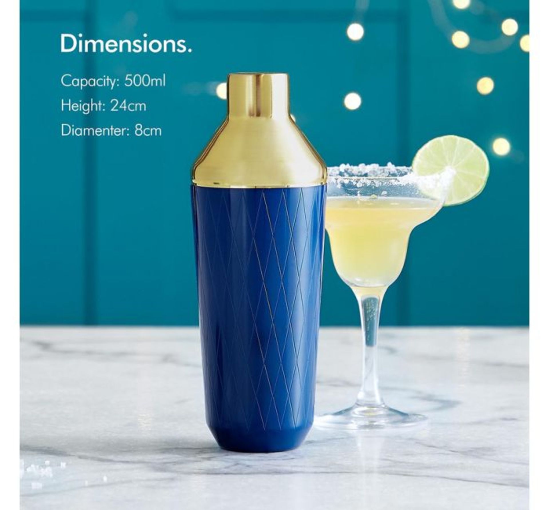 (AP232) Blue & Brushed Gold Cocktail Shaker The 500ml capacity is ideal for short and long dri... - Image 2 of 3