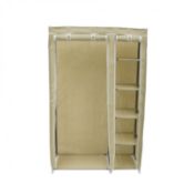 (LF141) Double Cream Canvas Wardrobe Clothes Rail Hanging Storage Closet Dimensions: 110cm Wid...