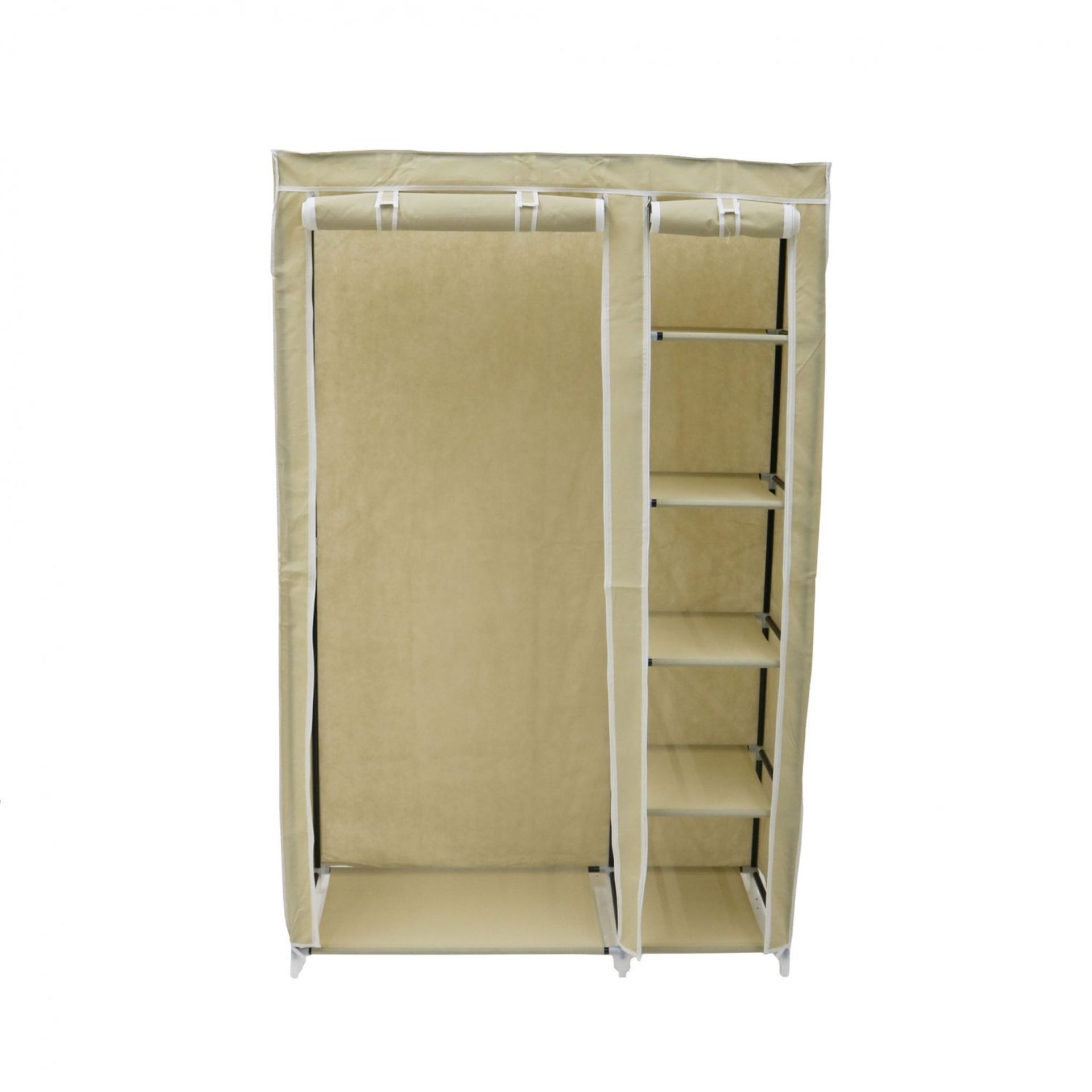 (LF141) Double Cream Canvas Wardrobe Clothes Rail Hanging Storage Closet Dimensions: 110cm Wid...