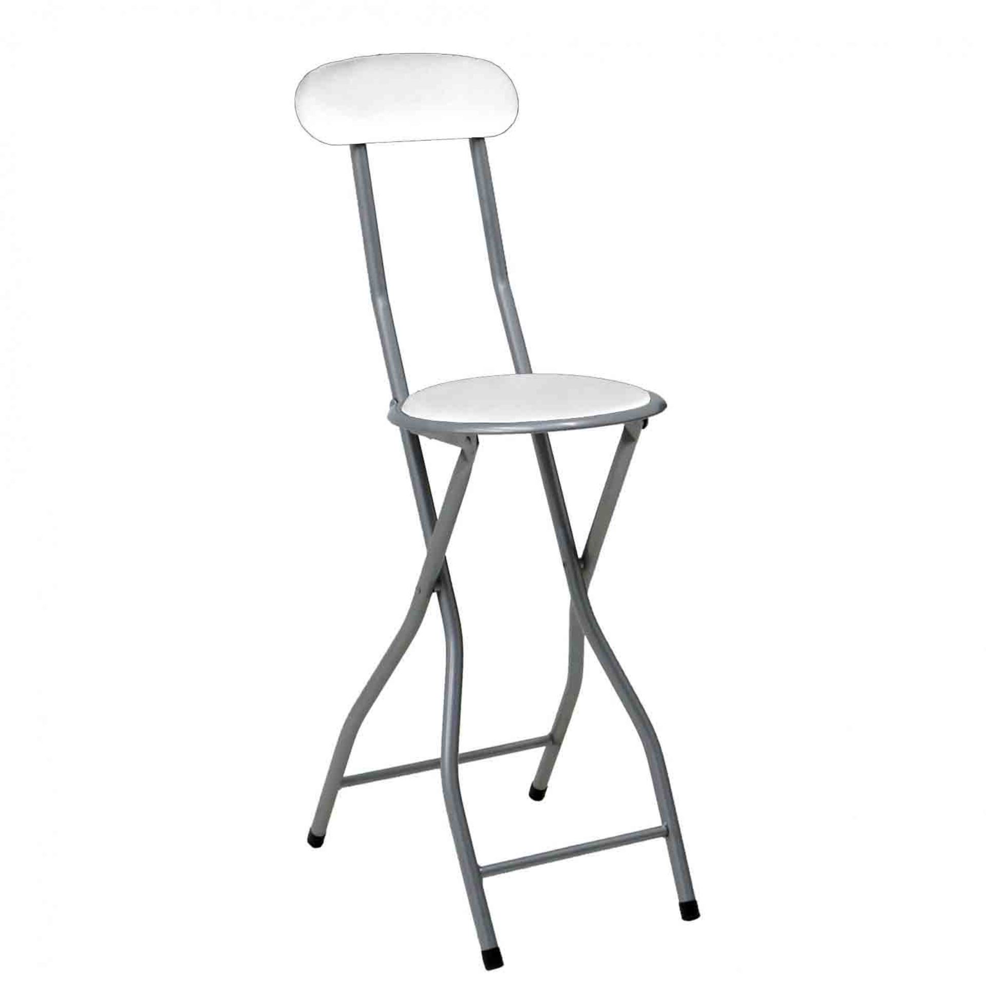 (D46) White Padded Folding High Chair Breakfast Kitchen Bar Stool Seat Height: 88cm, Seat Diam...