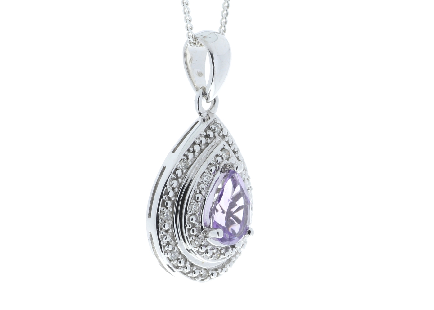 9ct White Gold Amethyst Pear Shaped Cluster Diamond Pendant - Image 2 of 4