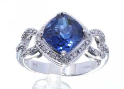 9ct White Gold Created Ceylon Saphire Diamond Ring 2.82 Carats