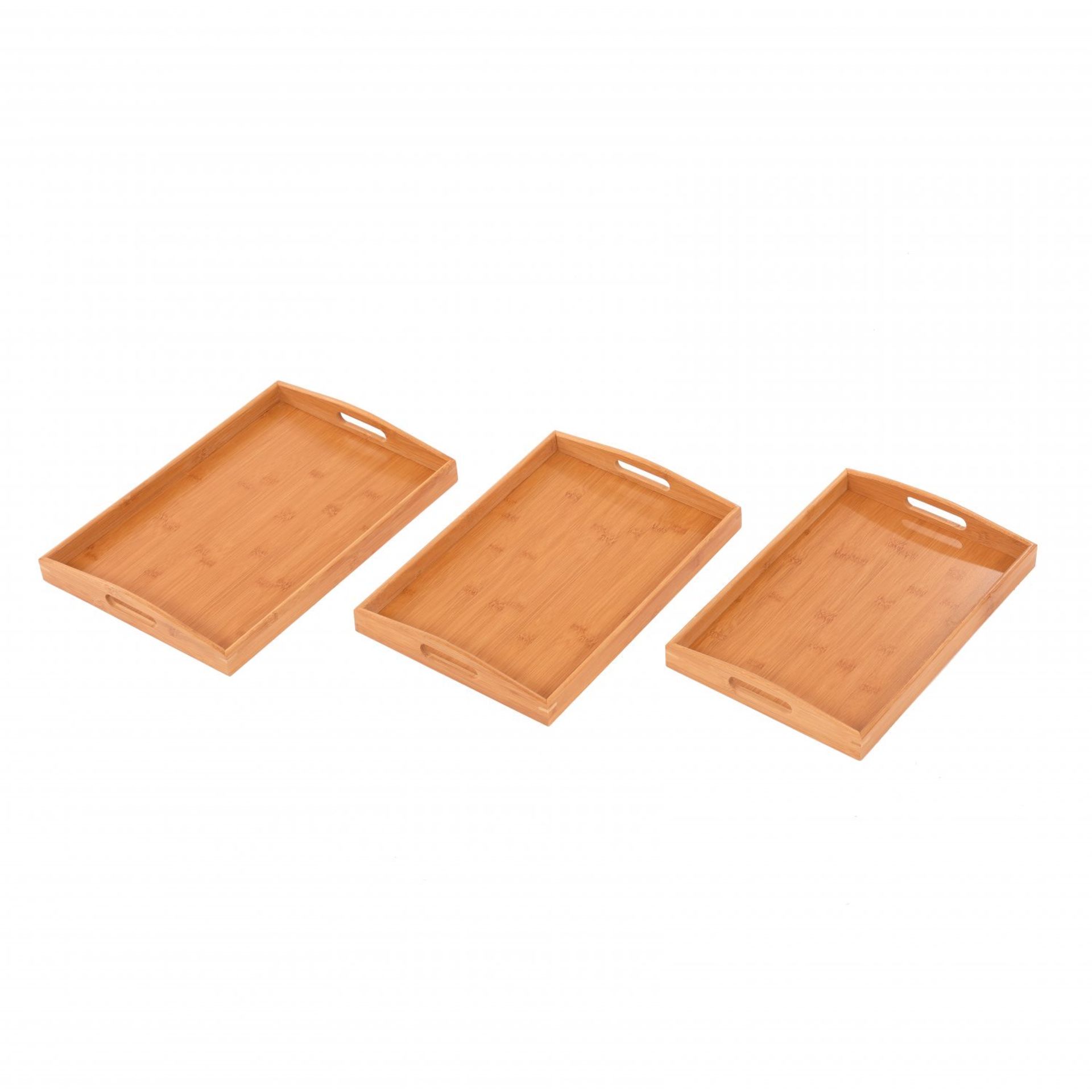 (KK145) Set of 3 Wooden Bamboo Breakfast Serving Trays Platters The serving trays are perfec... - Image 2 of 2