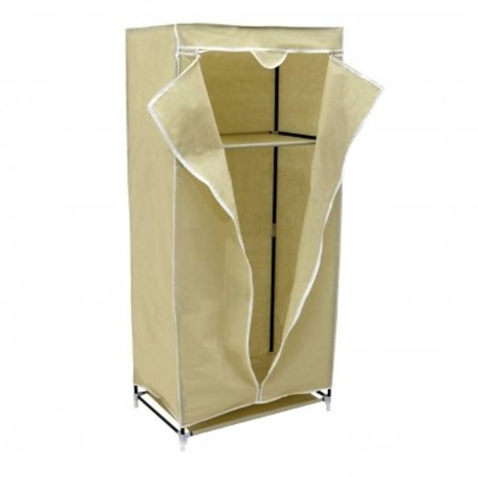 (RL32) Single Cream Canvas Wardrobe Clothes Rail Hanging Storage Closet The canvas wardrob...