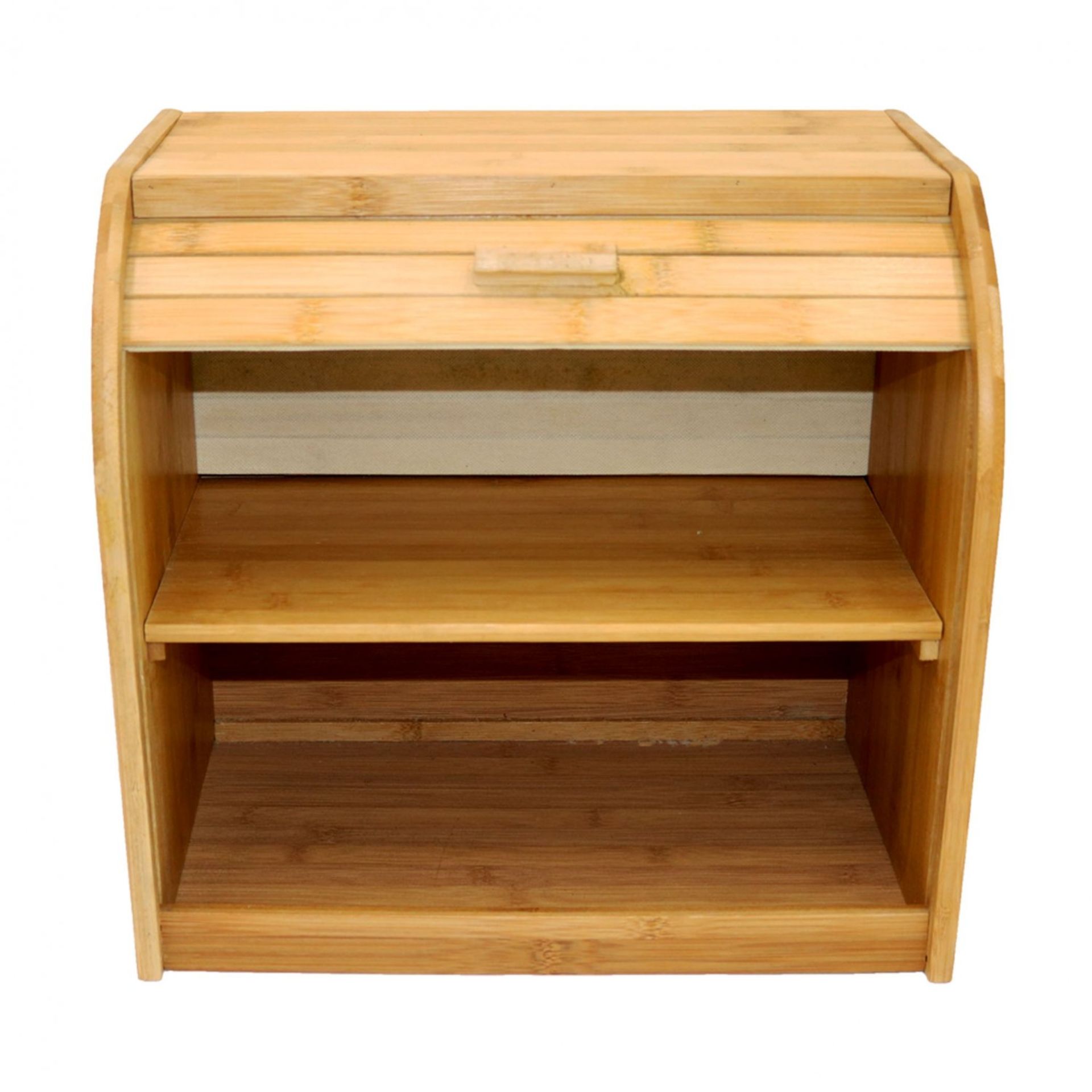 (RL55) Double Layer Roll Top Bamboo Wooden Bread Bin Kitchen Storage The wooden bread bin ... - Image 2 of 2