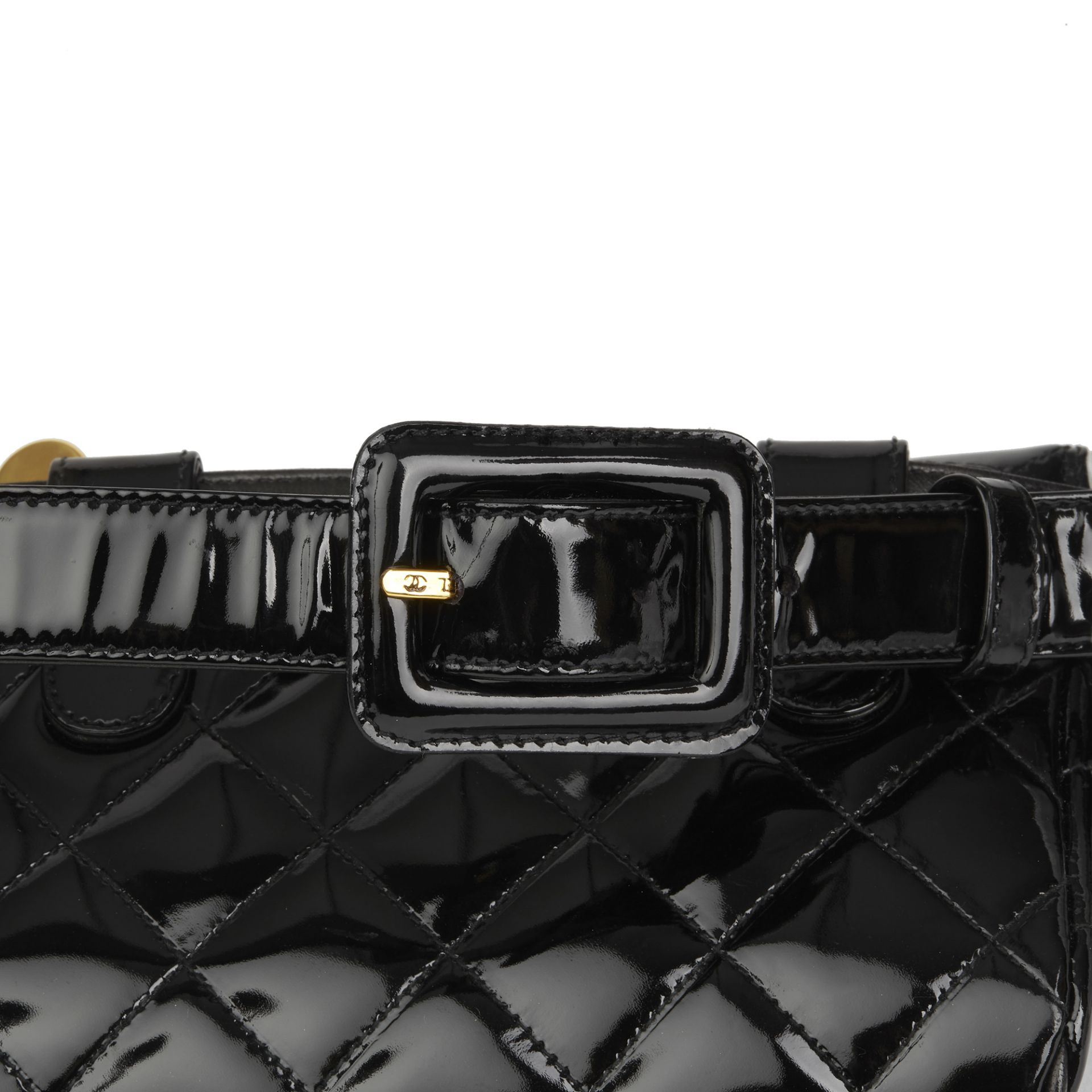 Chanel Black Quilted Patent Leather Vintage Timeless Belt Bag - Image 8 of 12