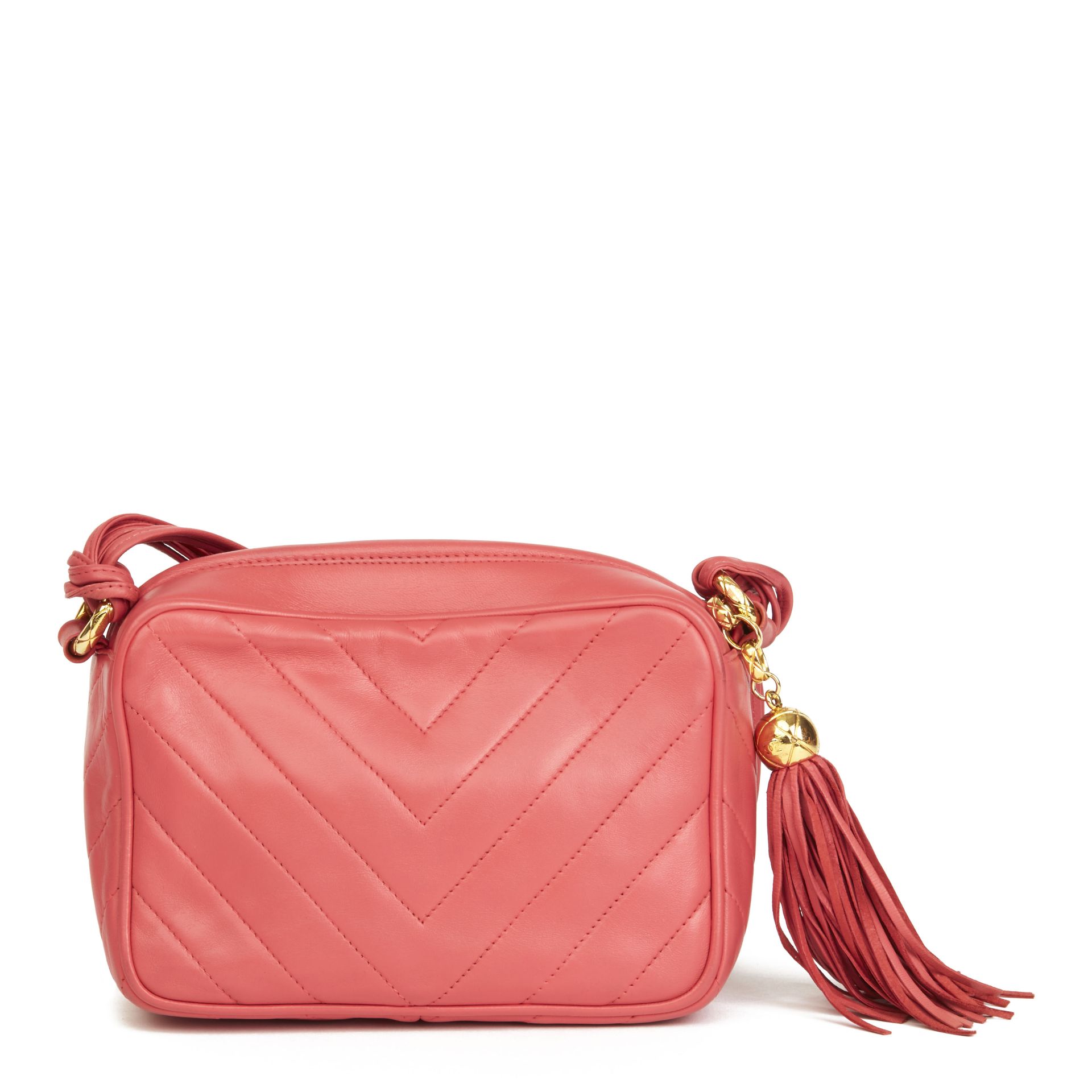 Chanel Pink Chevron Quilted Lambskin Vintage Timeless Camera Bag - Image 10 of 12