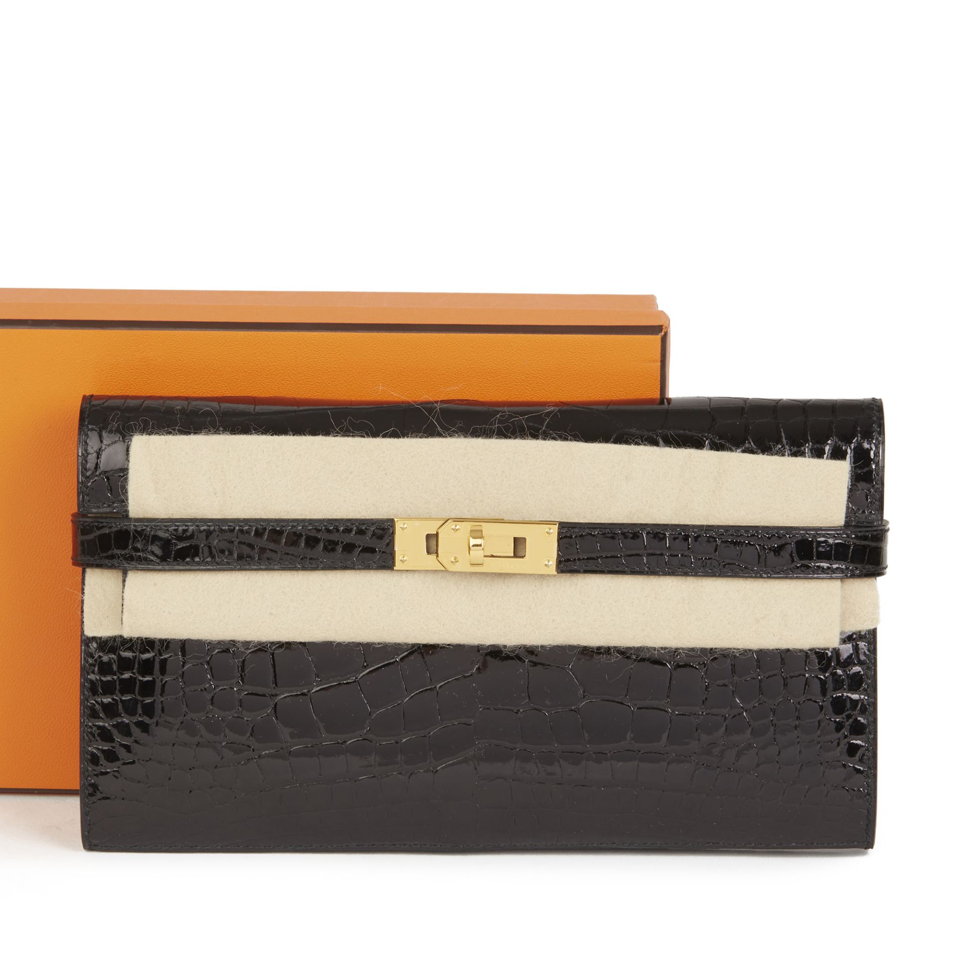 Hermès Black Shiny Mississippiensis Alligator Leather Kelly Long Wallet - Image 3 of 11