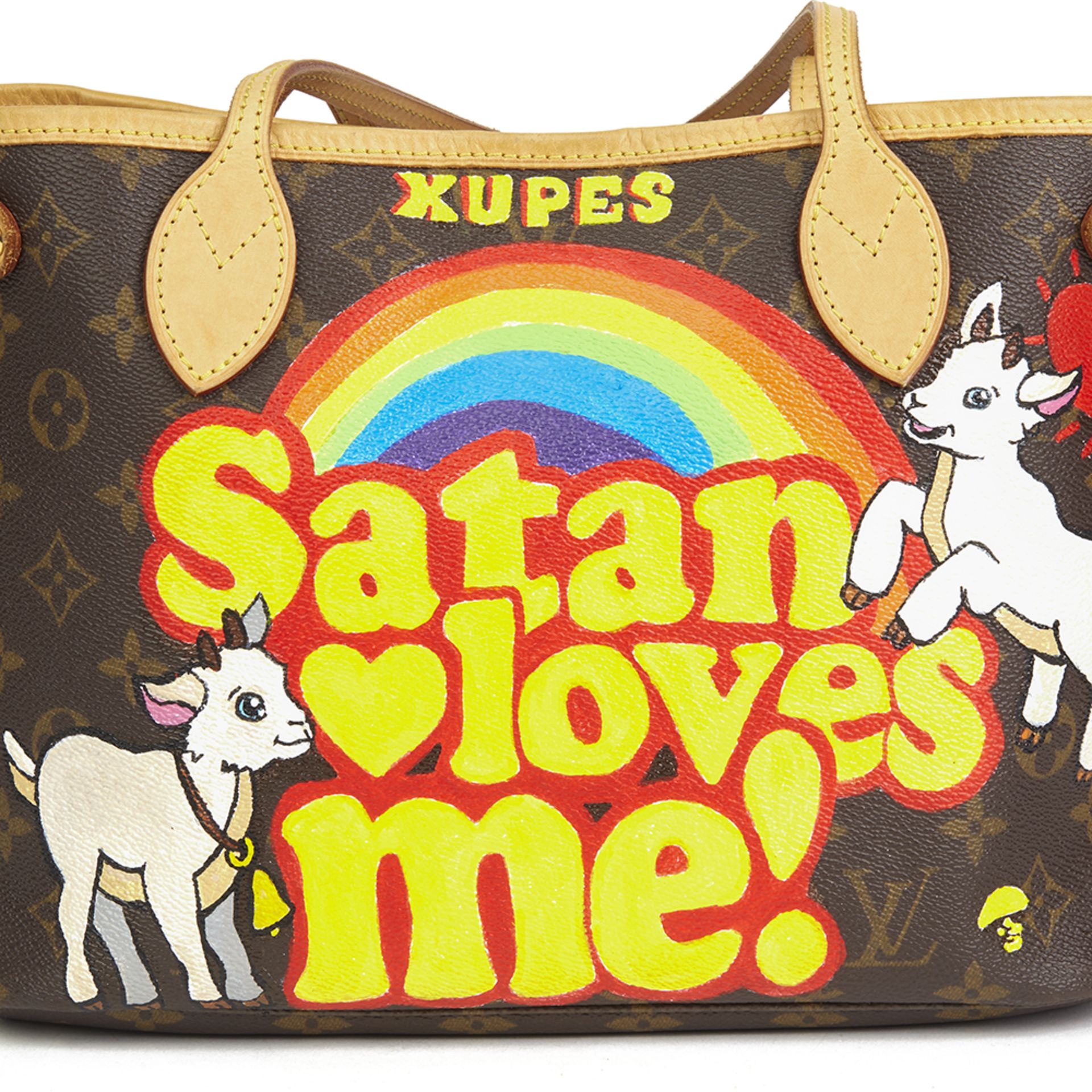 Louis Vuitton X Year Zero London Hand-Painted  ‘Satan Loves Me’ Brown Monogram Coated Canvas Neverfu - Image 7 of 11