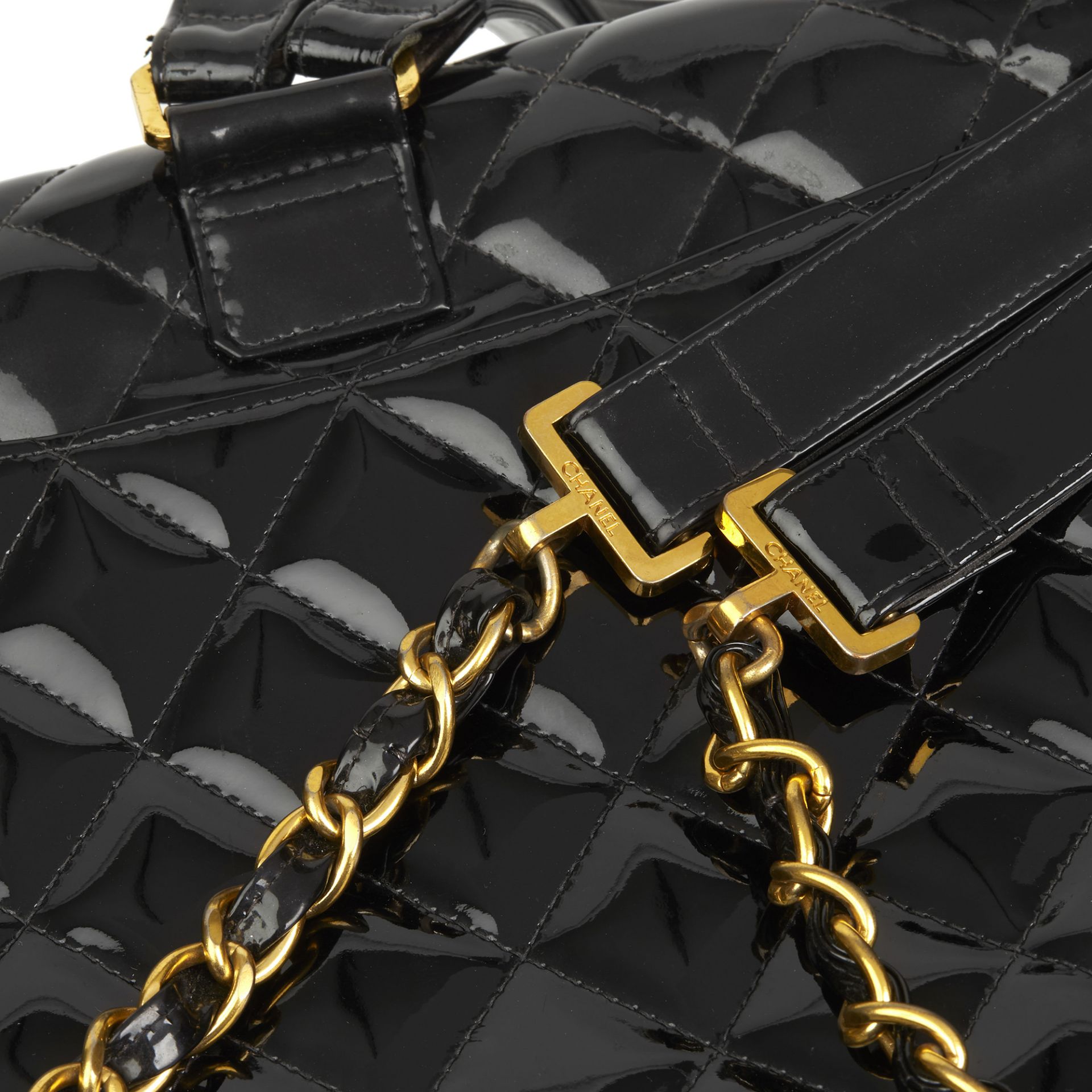 Chanel Black Quilted Patent Leather Vintage Classic Timeless Backpack - Image 7 of 12