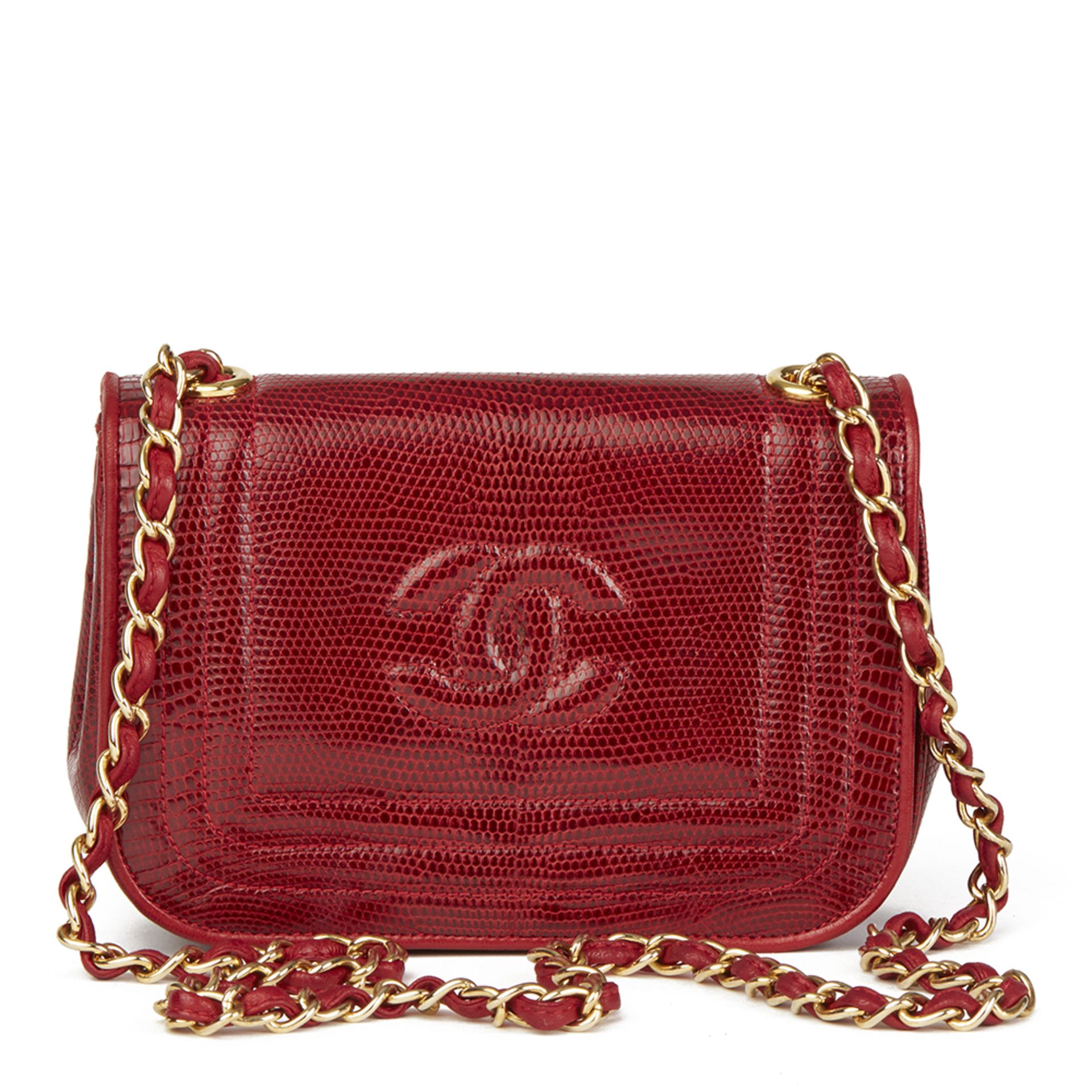 Chanel Red Lizard Leather Vintage Timeless Mini Flap Bag