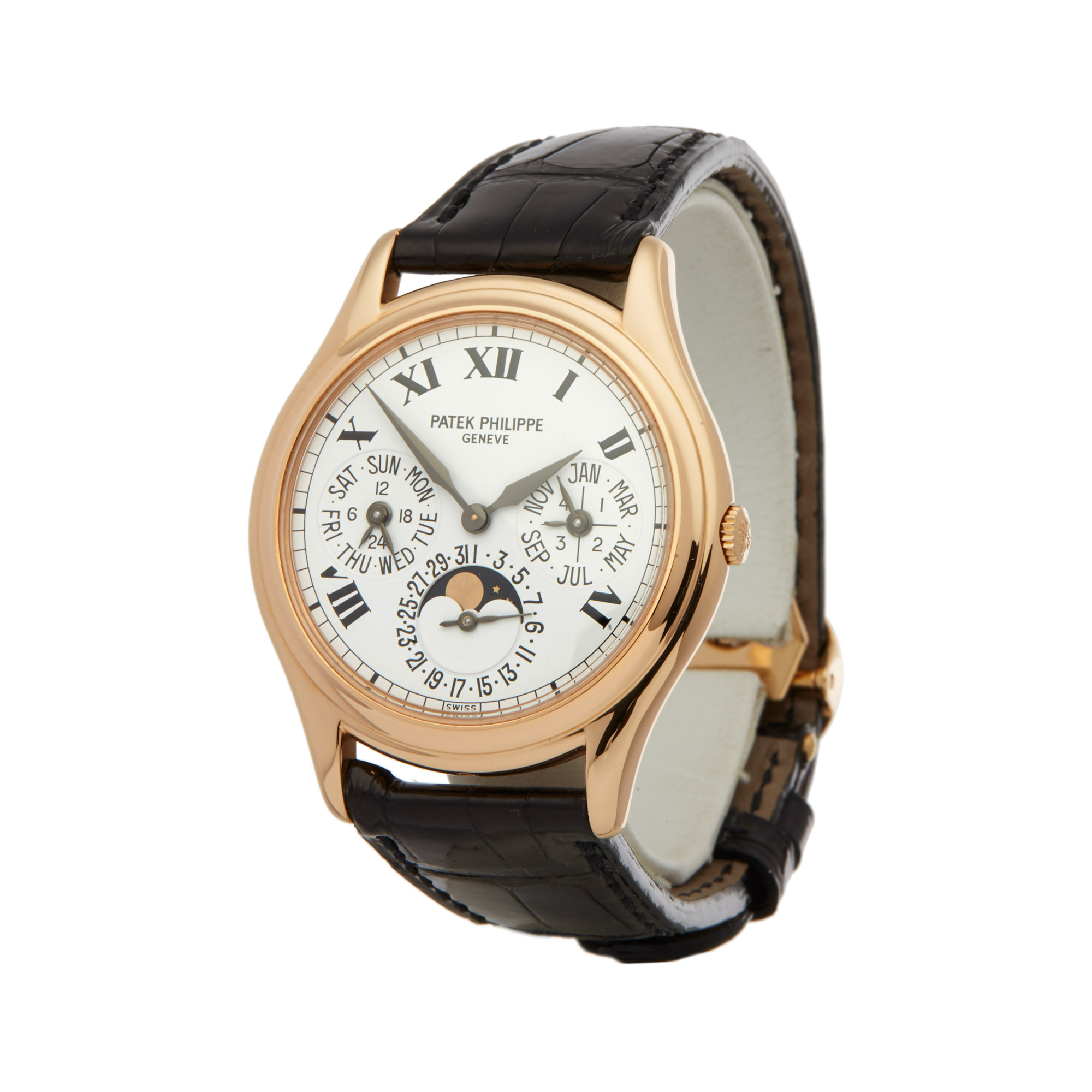 Patek Philippe Perpetual Calendar  3940 Men Rose Gold Porcelain Dial Watch