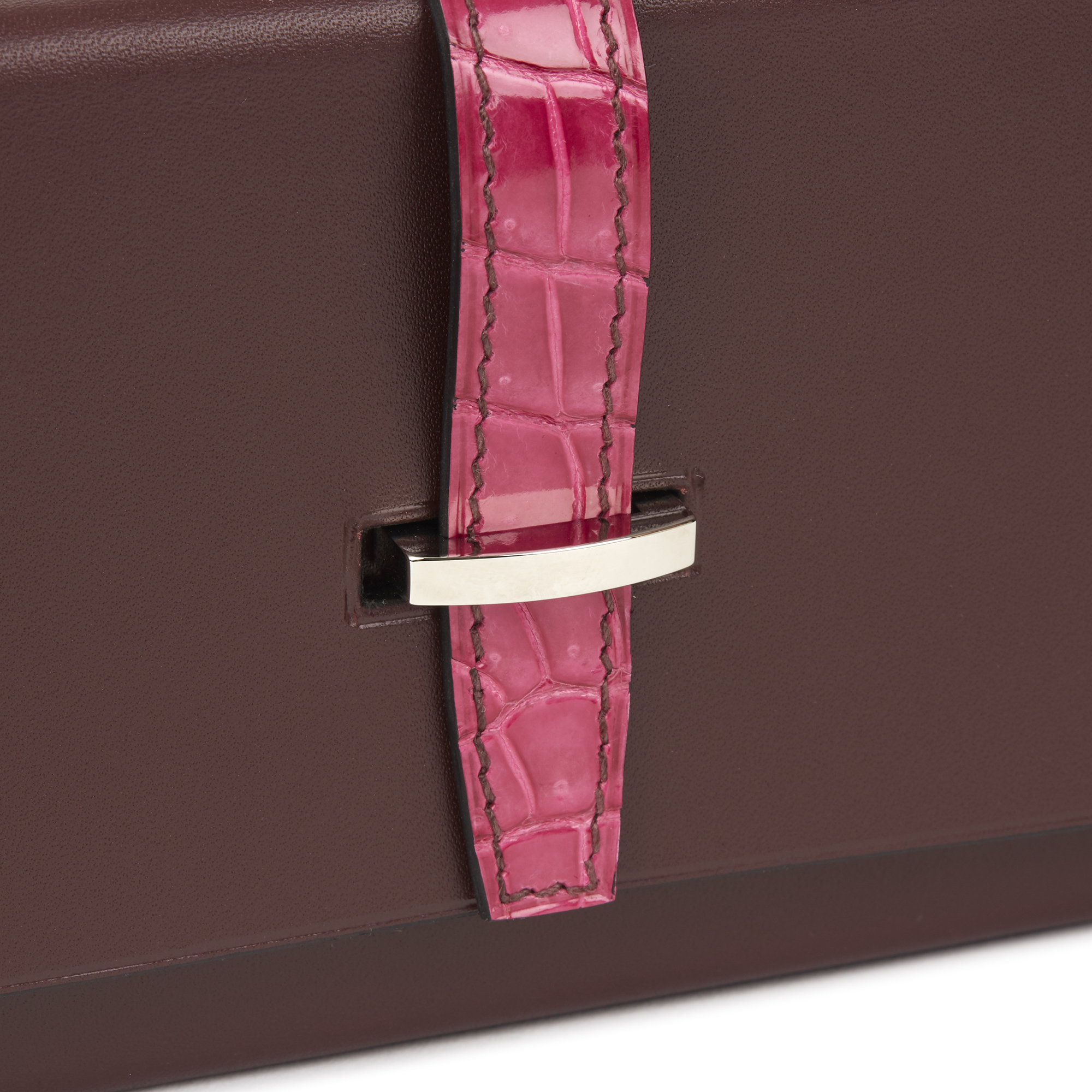 Hermès Amethyst Vache Hunter Cowhide & Shiny Porosus Crocodile Leather Petit H Minaudiere 18 - Image 7 of 11