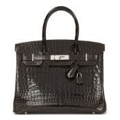 Hermès Marron Fonce Shiny Niloticus Crocodile Leather Birkin 30Cm