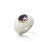 Bulgari 18k Yellow Gold & Porcelain Amethyst Chandra Cocktail Ring