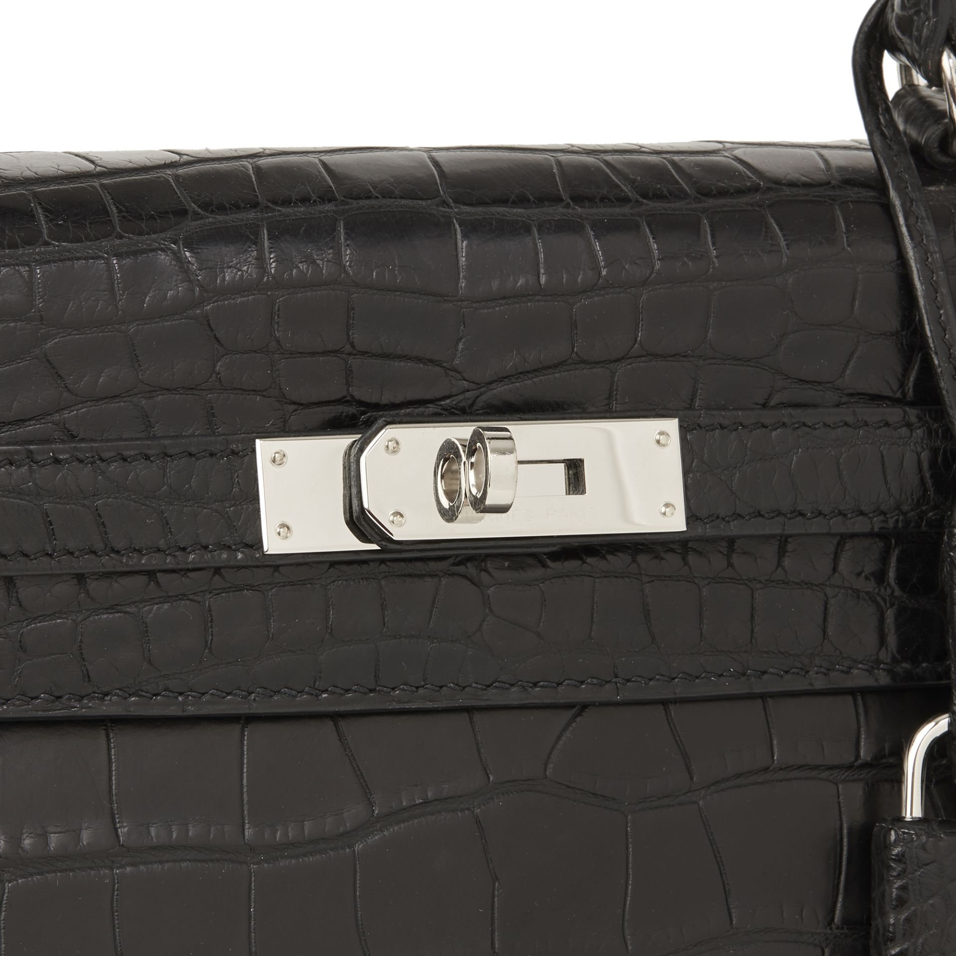 Hermès Black Matte Mississippiensis Alligator Leather Kelly 35Cm Retourne - Image 7 of 11