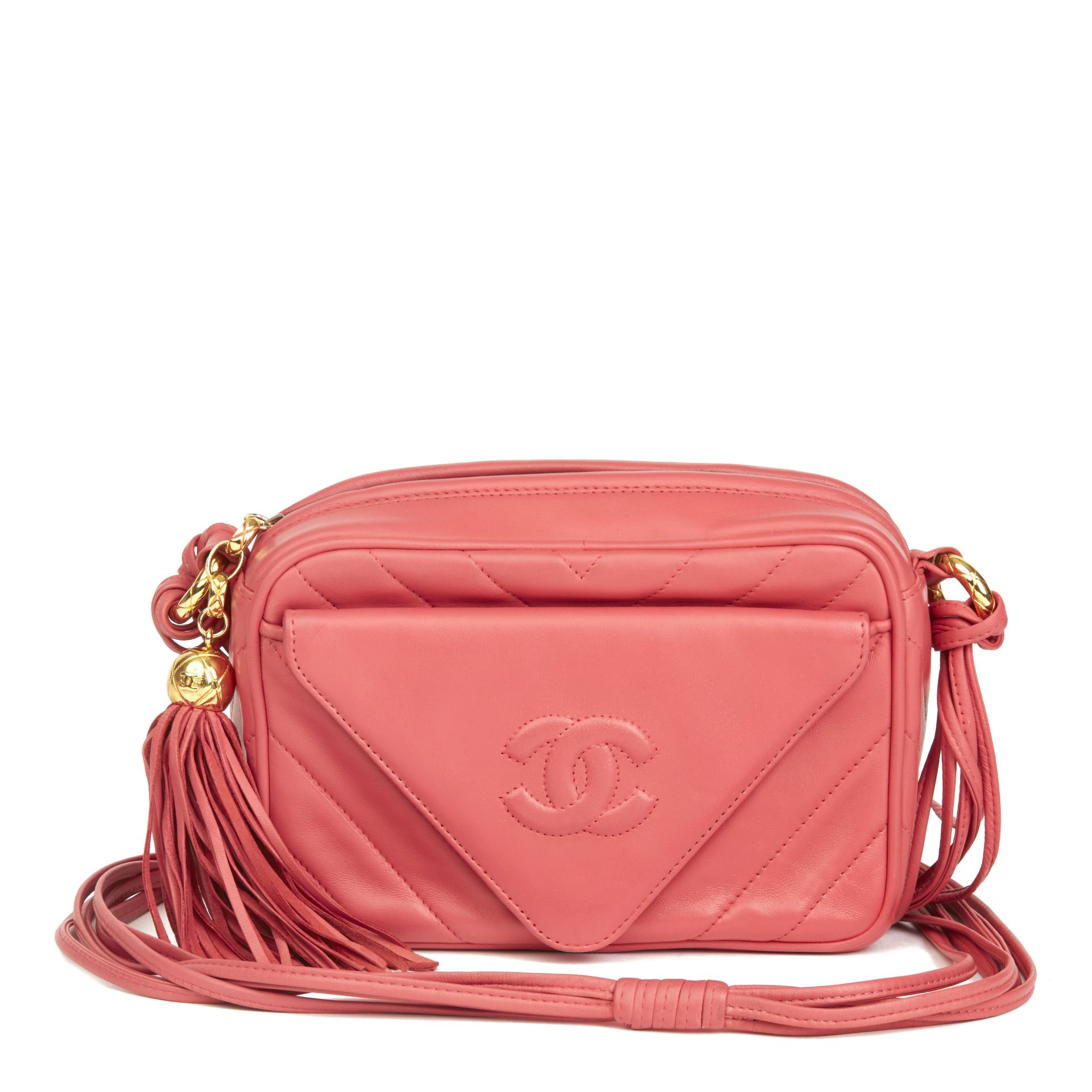 Chanel Pink Chevron Quilted Lambskin Vintage Timeless Camera Bag