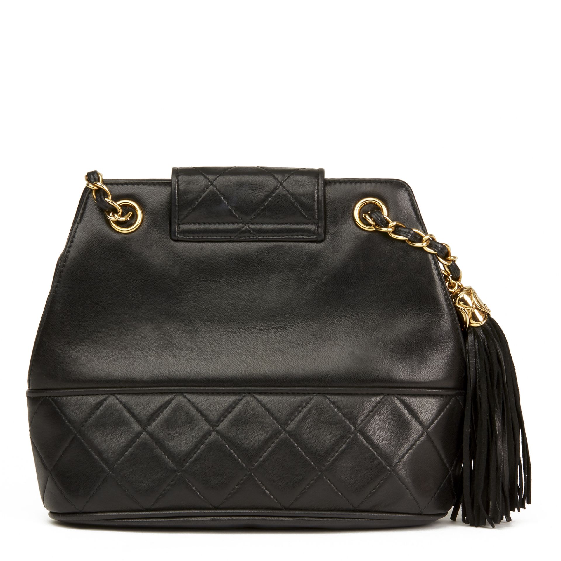 Chanel Black Quilted Lambskin Vintage Timeless Fringe Bucket Bag - Image 9 of 11