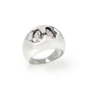 Bulgari 18k White Gold Diamond Doppio Cuore Dome Ring