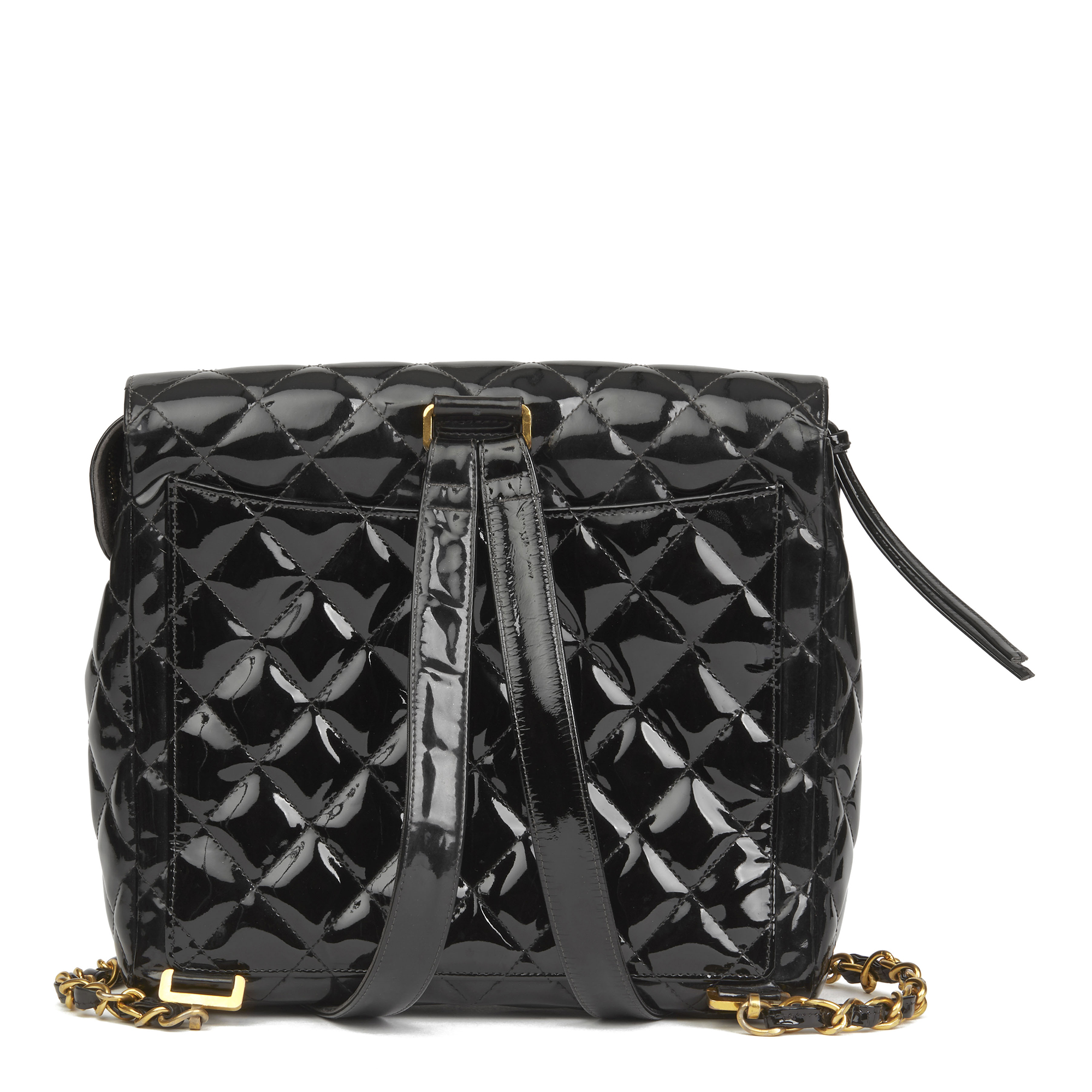 Chanel Black Quilted Patent Leather Vintage Classic Timeless Backpack - Image 10 of 12