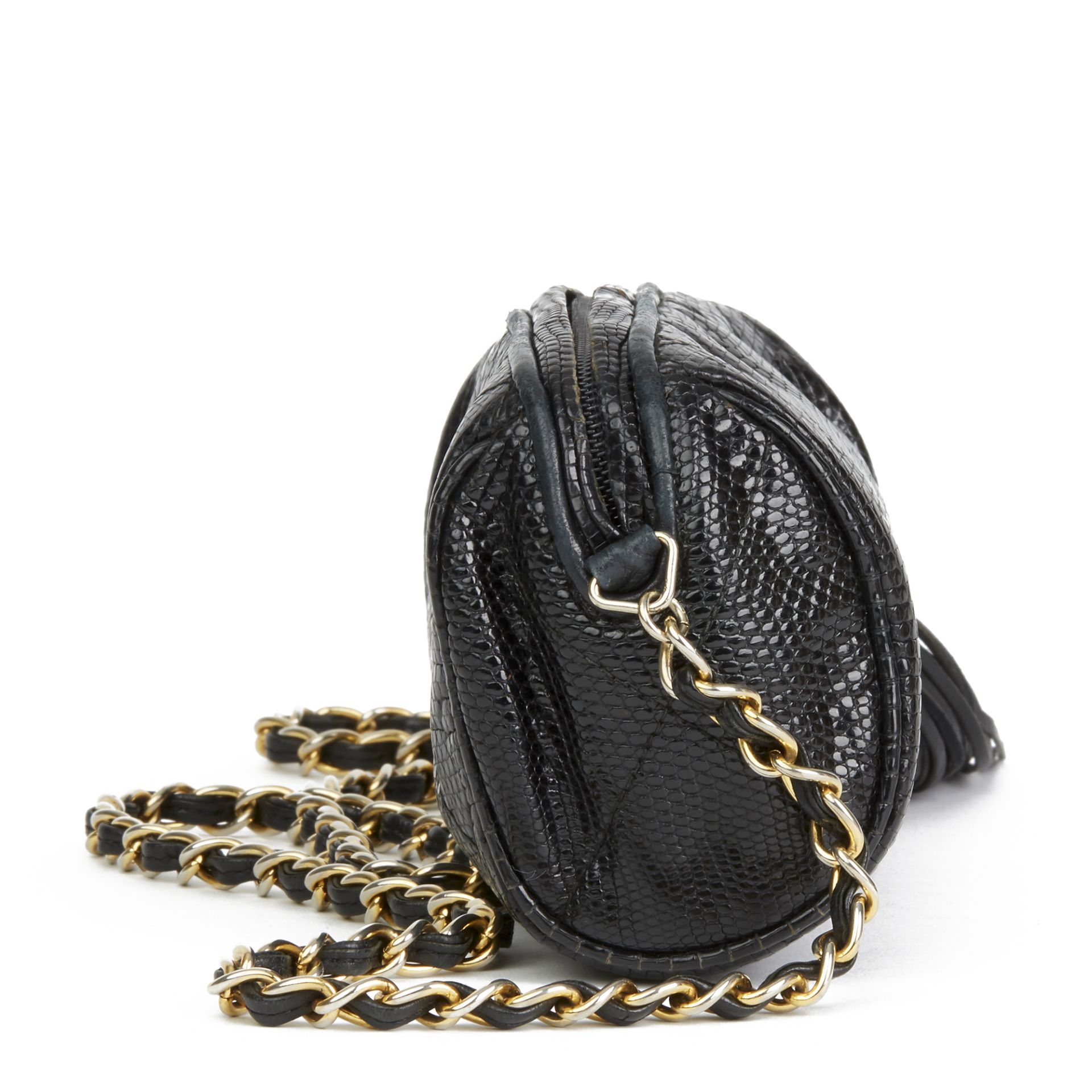 Chanel Black Quilted Lizard Leather Vintage Timeless Fringe Shoulder Pochette - Image 11 of 12