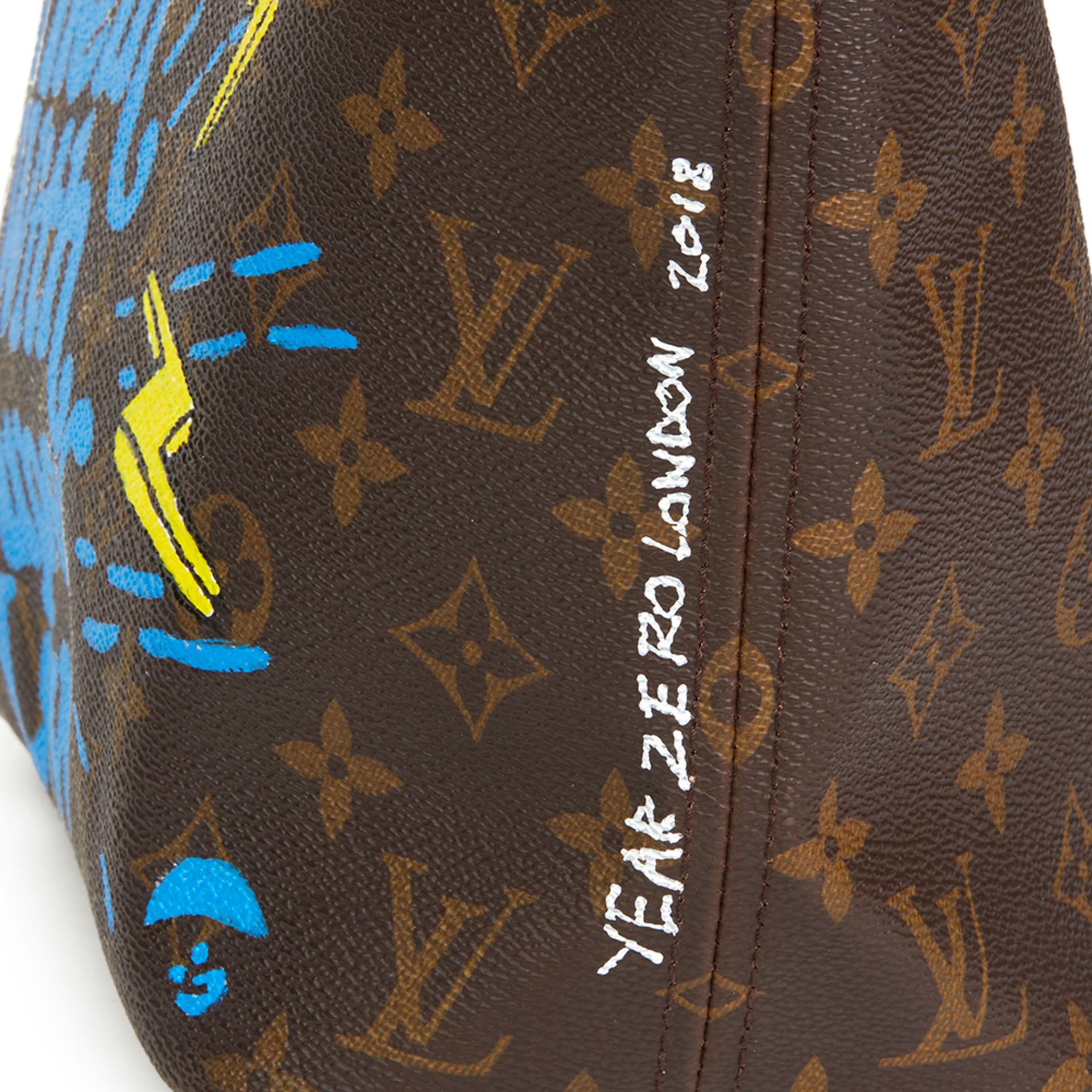 Louis Vuitton X Year Zero London Hand-Painted ‘Zap Them With Super Love’  Brown Monogram Coated Canv - Image 6 of 11