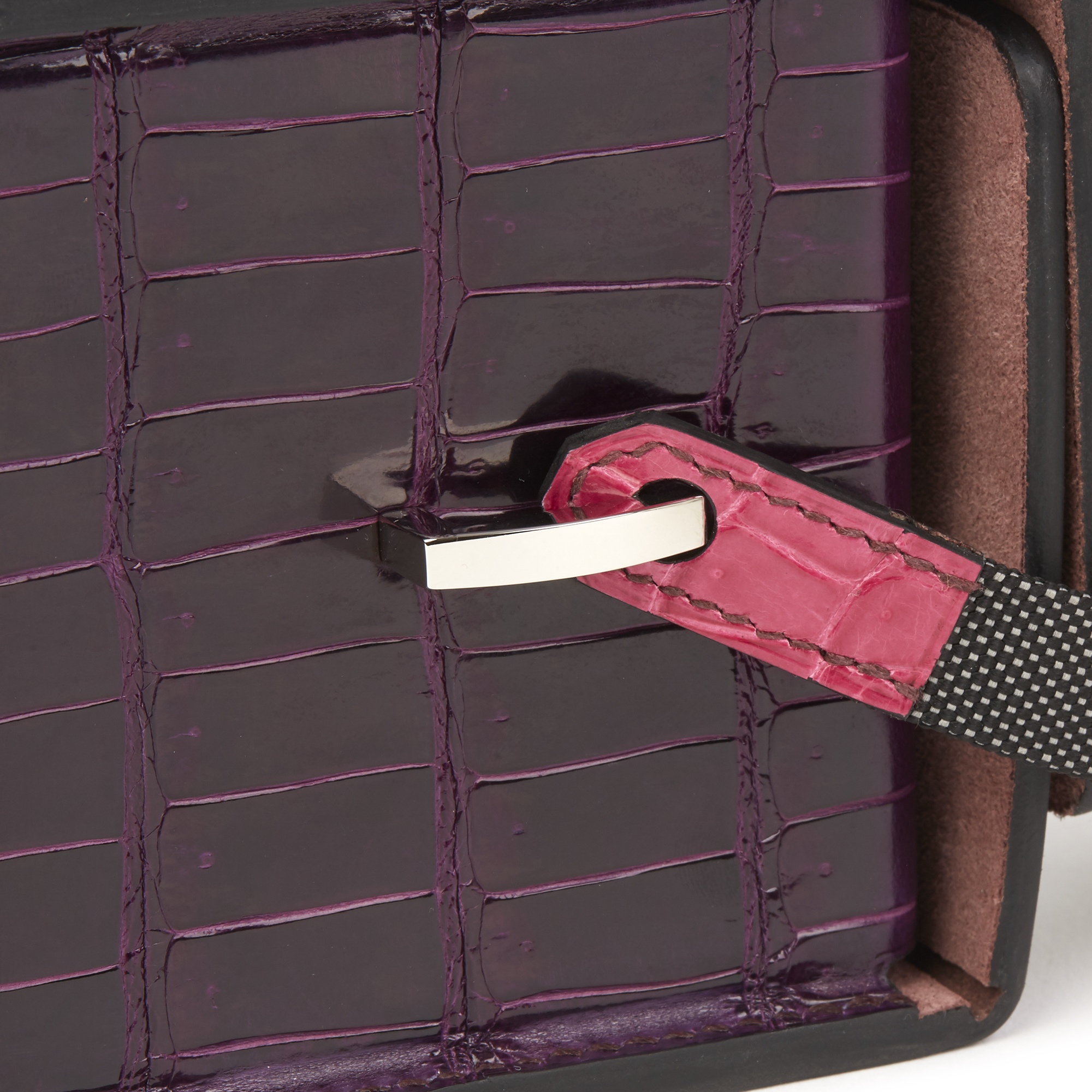 Hermès Amethyst Vache Hunter Cowhide & Shiny Porosus Crocodile Leather Petit H Minaudiere 18 - Image 6 of 11