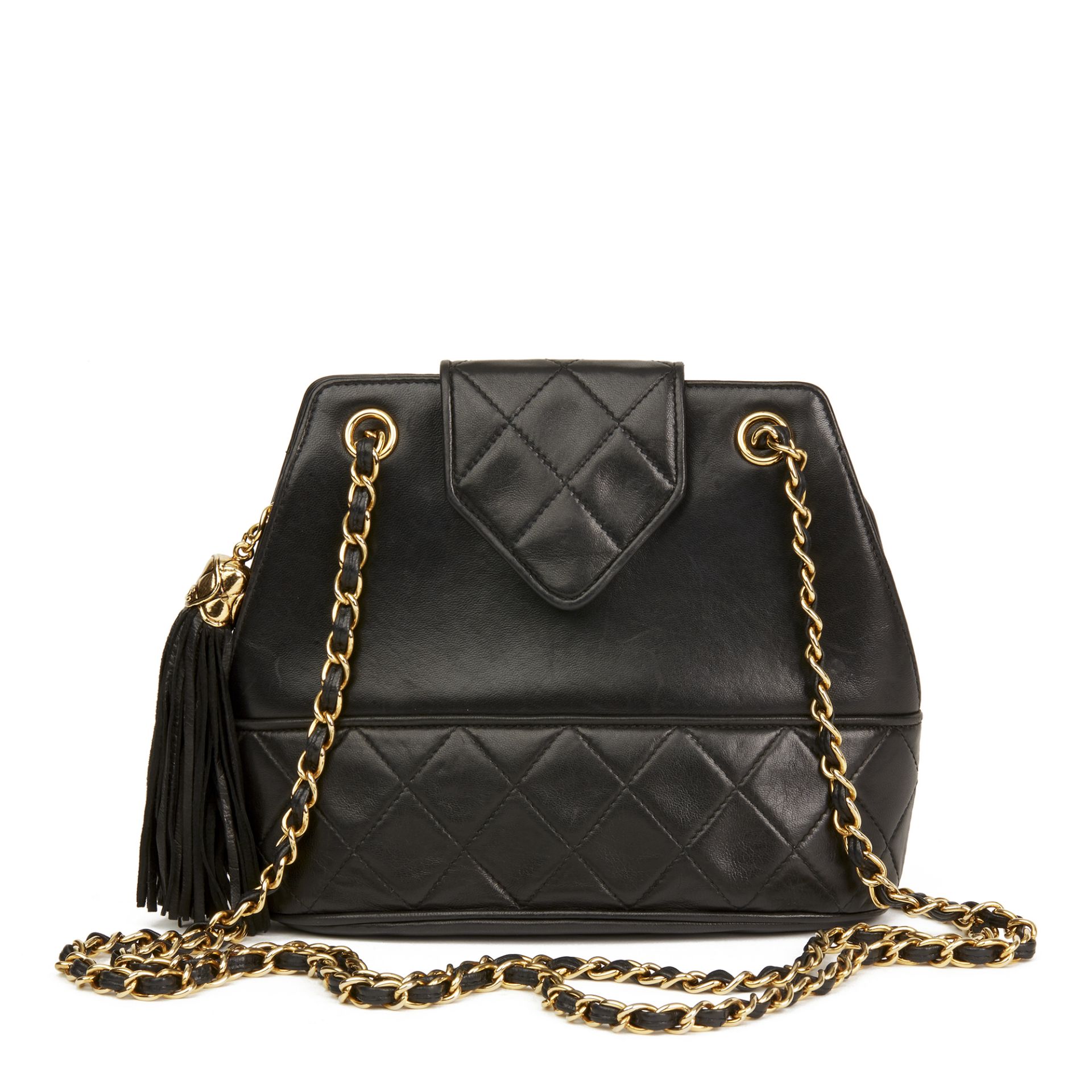 Chanel Black Quilted Lambskin Vintage Timeless Fringe Bucket Bag