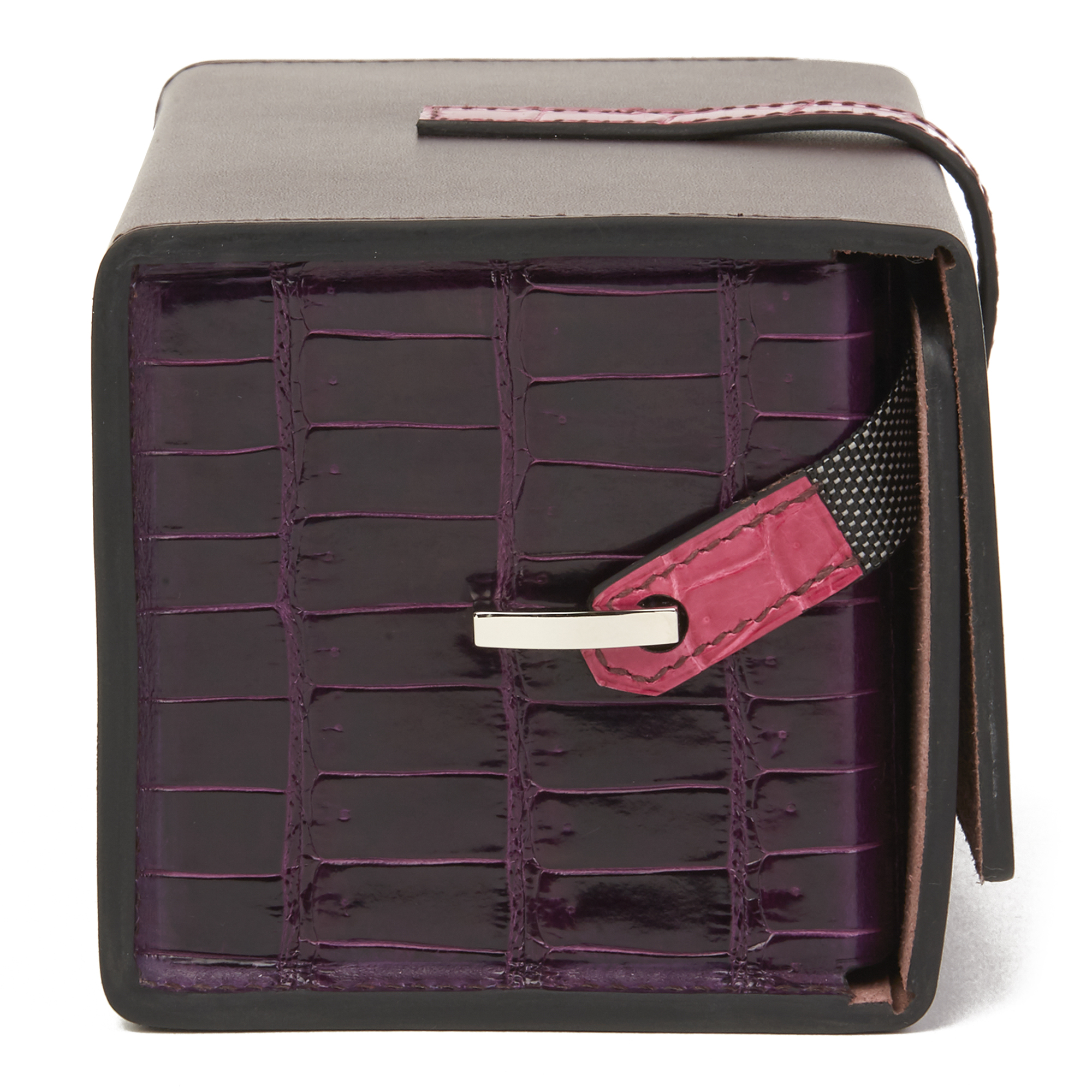 Hermès Amethyst Vache Hunter Cowhide & Shiny Porosus Crocodile Leather Petit H Minaudiere 18 - Image 11 of 11