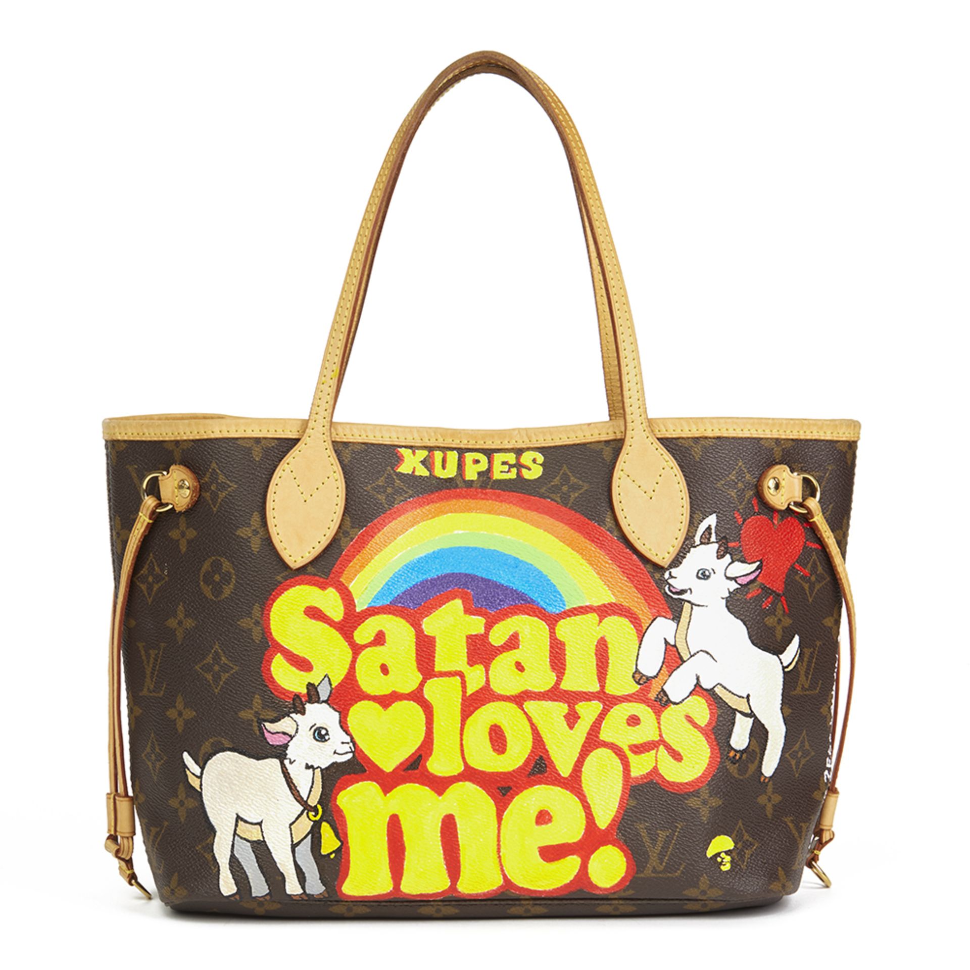 Louis Vuitton X Year Zero London Hand-Painted  ‘Satan Loves Me’ Brown Monogram Coated Canvas Neverfu