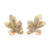 Buccellati 18k Yellow Gold Diamond Leaf Design Clip On Earrings