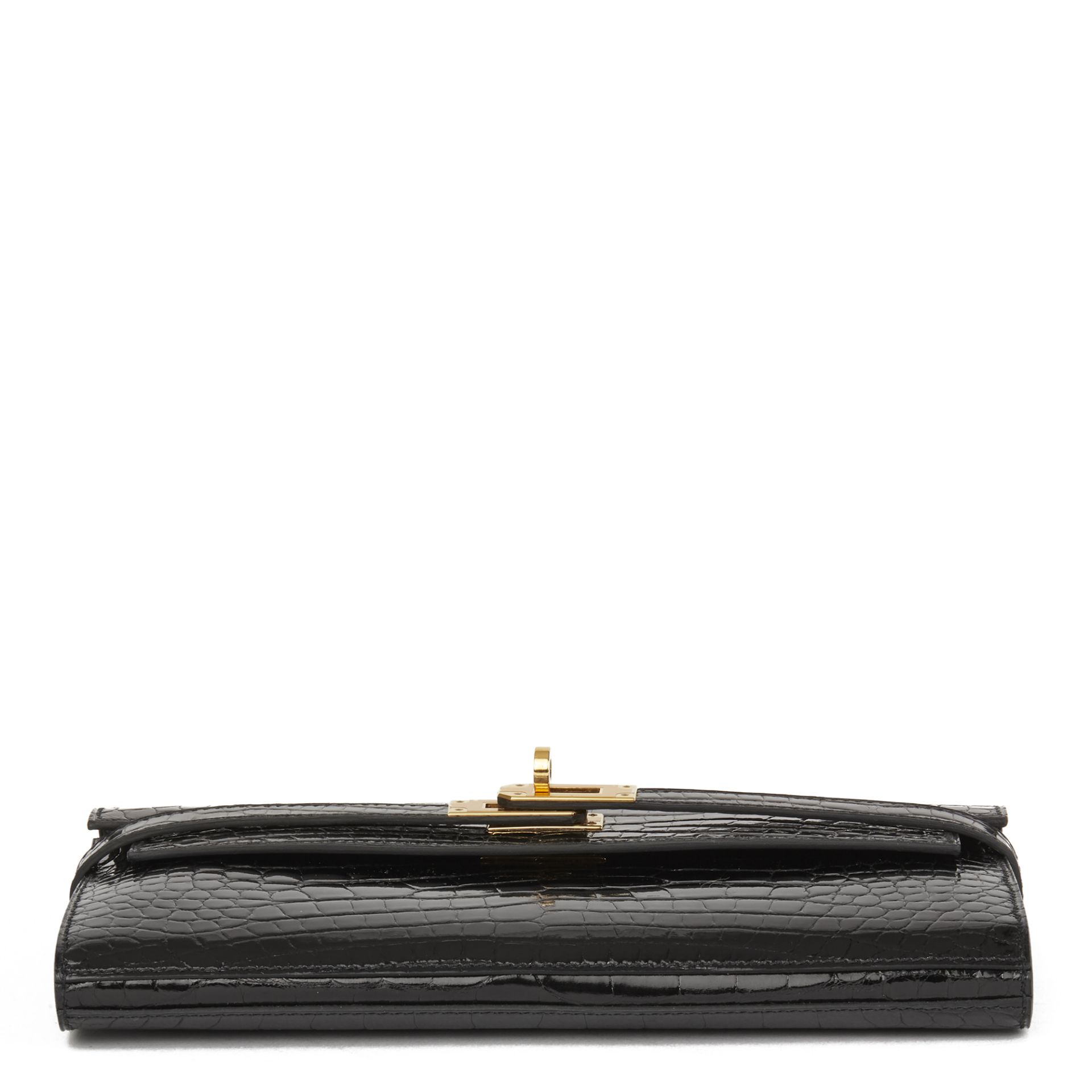 Hermès Black Shiny Mississippiensis Alligator Leather Kelly Long Wallet - Image 8 of 11