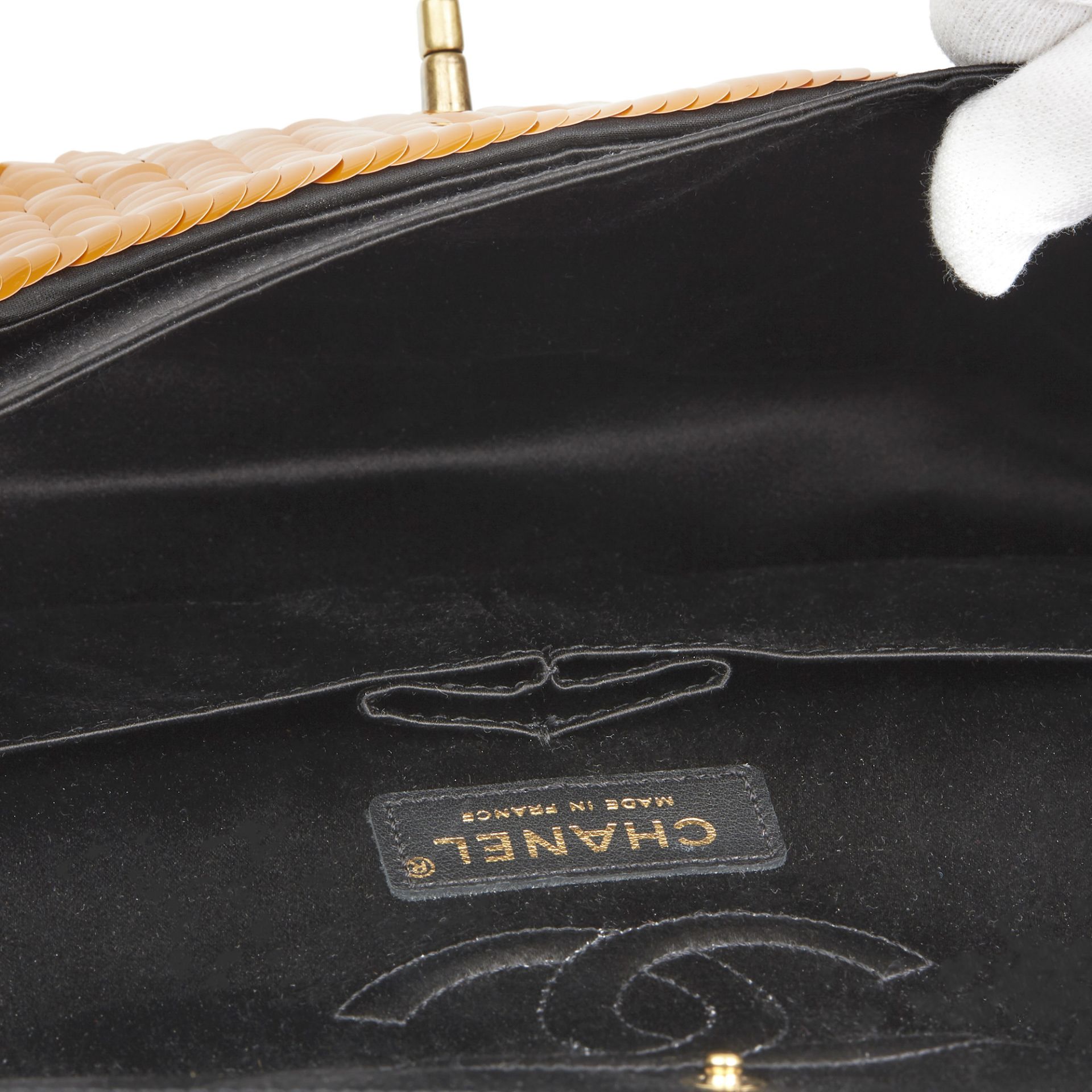 Chanel Black Satin & Orange Sequin Embellished Paris-Shanghai Medium Classic Double Flap Bag - Image 4 of 11