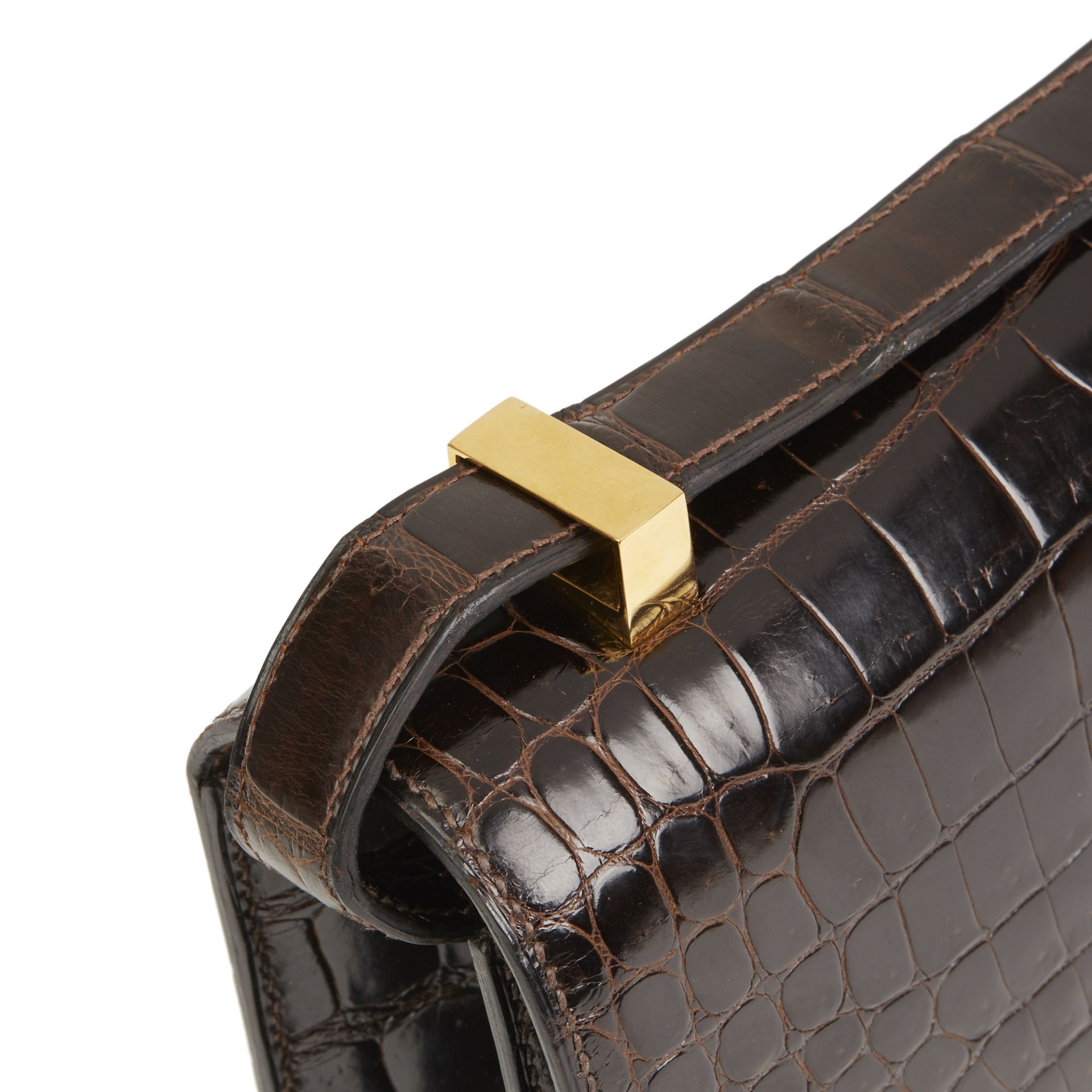 Hermès Marron Fonce Shiny Caiman Crocodile Leather Vintage Constance 24 - Image 6 of 11