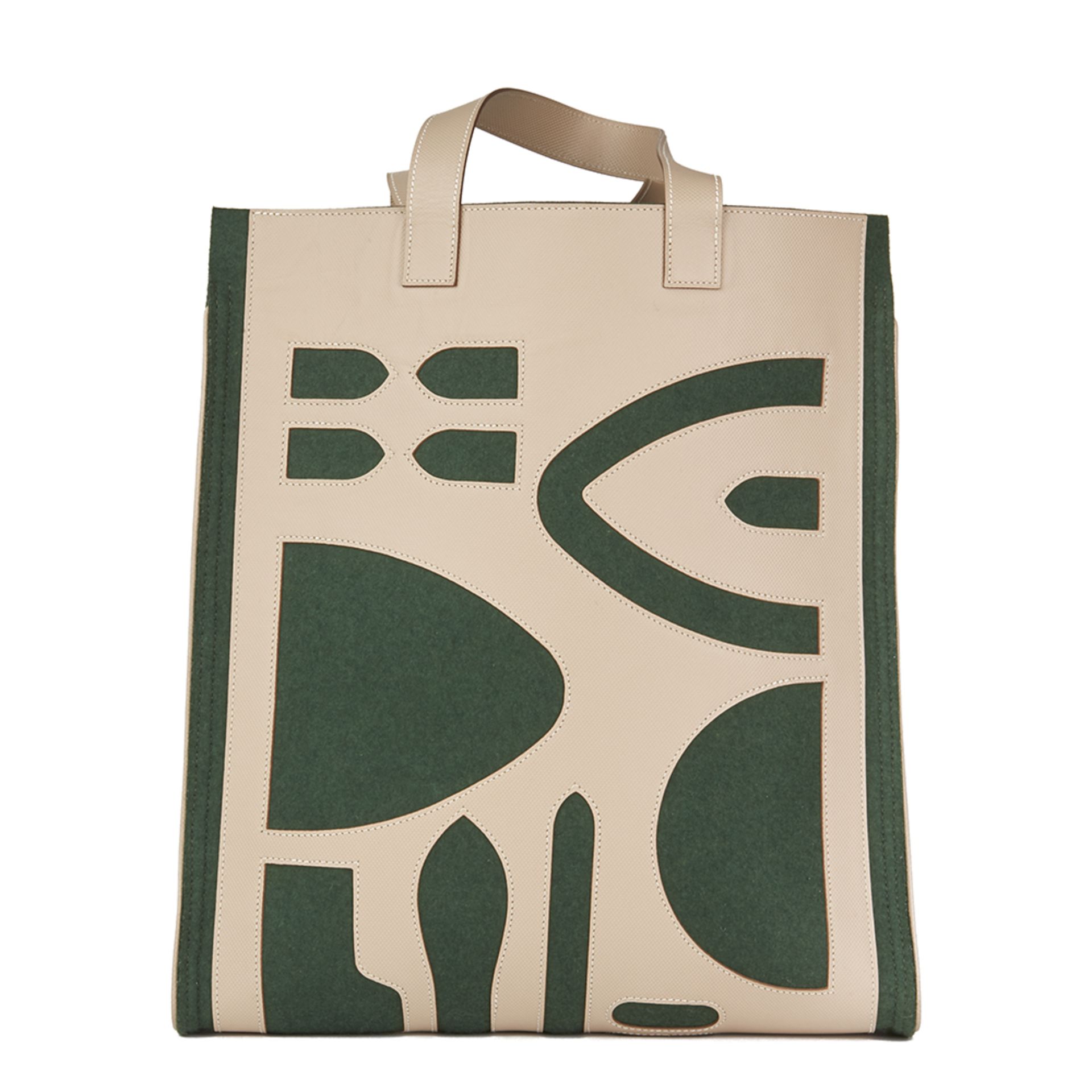 Hermès Etoupe Grain D'h Leather & Green Felt Petit H Vertical Skeleton Tote - Image 9 of 11