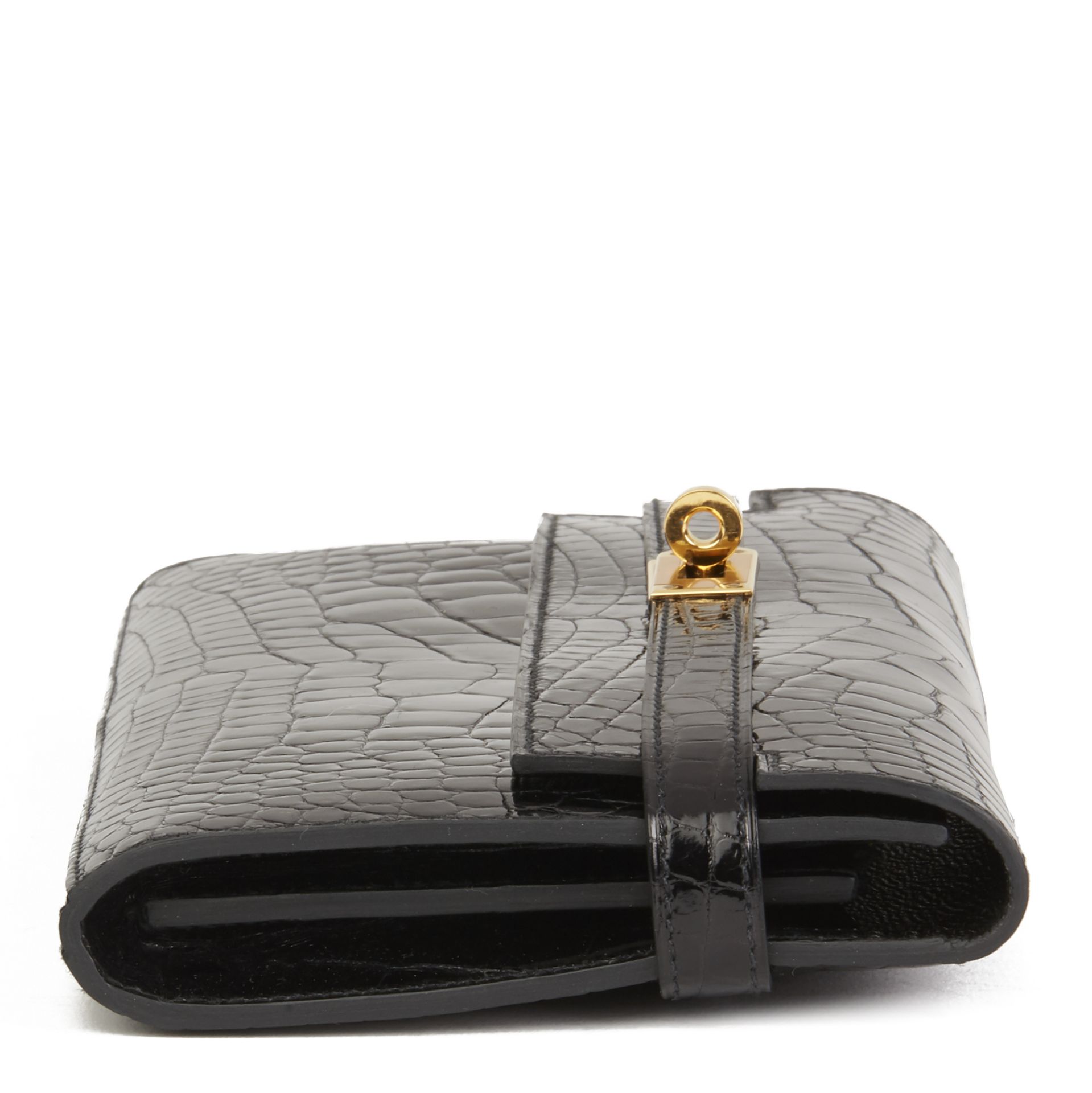 Hermès Black Shiny Mississippiensis Alligator Leather Kelly Long Wallet - Image 10 of 11