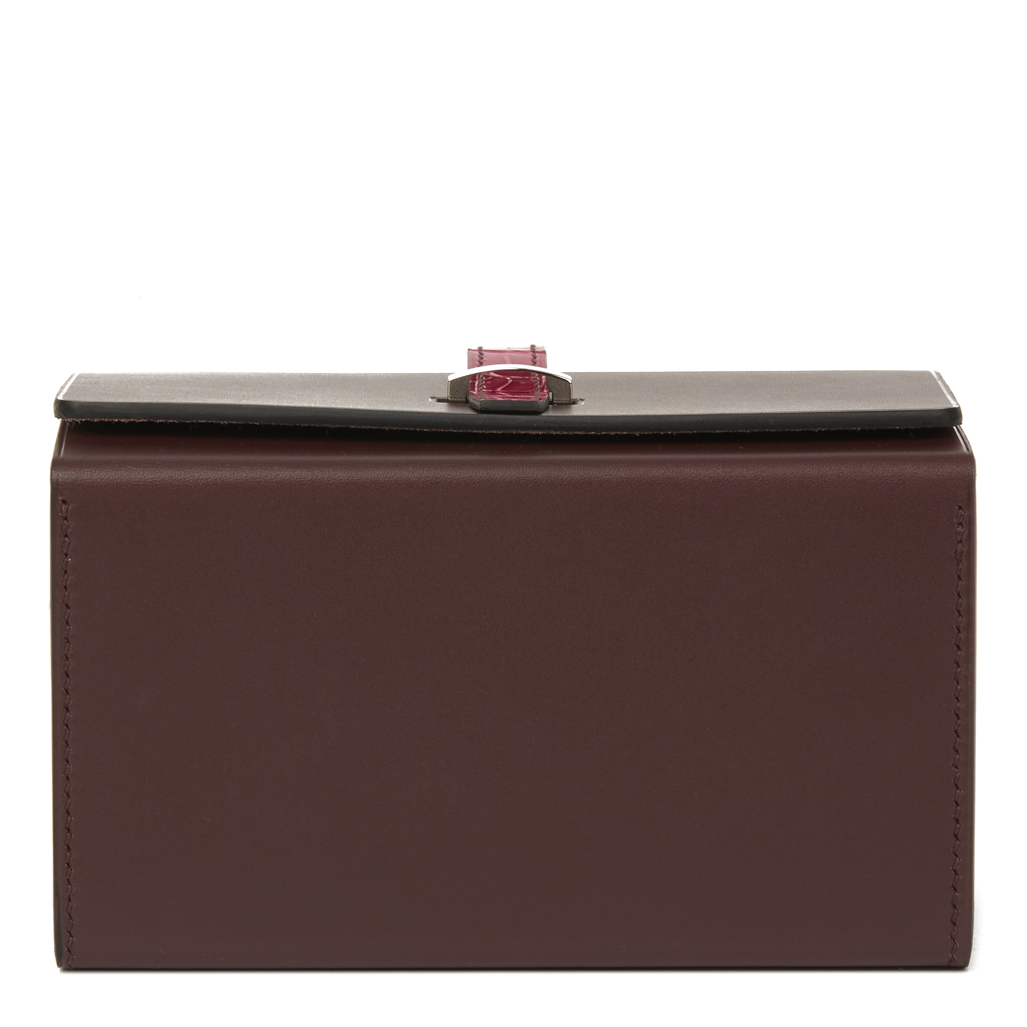 Hermès Amethyst Vache Hunter Cowhide & Shiny Porosus Crocodile Leather Petit H Minaudiere 18 - Image 8 of 11