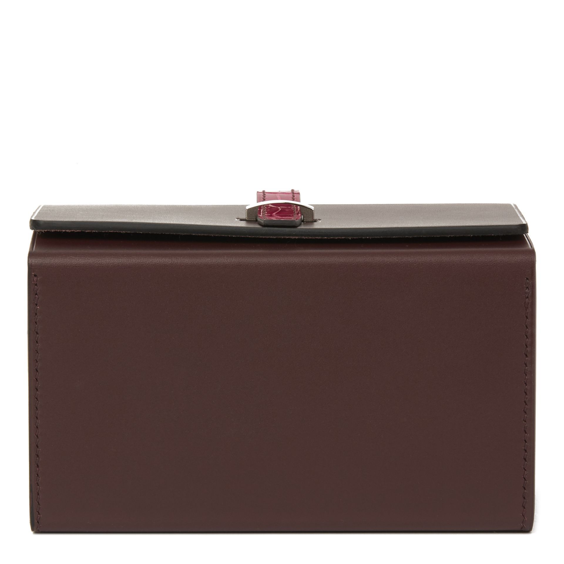 Hermès Amethyst Vache Hunter Cowhide & Shiny Porosus Crocodile Leather Petit H Minaudiere 18 - Image 8 of 11