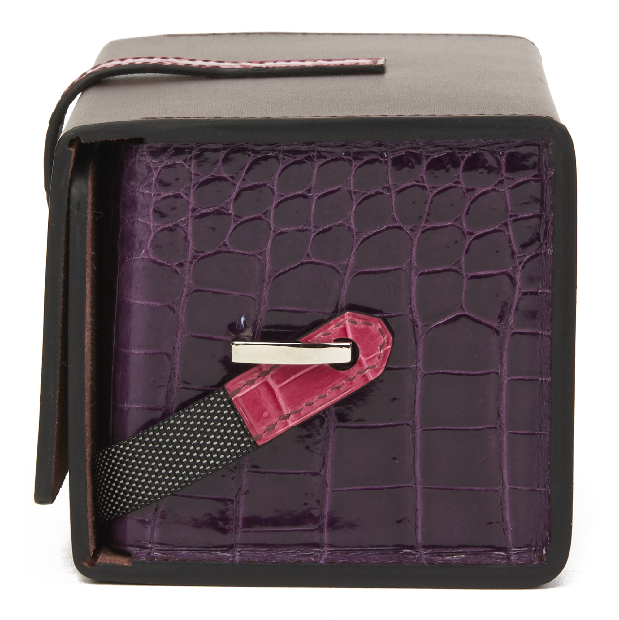 Hermès Amethyst Vache Hunter Cowhide & Shiny Porosus Crocodile Leather Petit H Minaudiere 18 - Image 10 of 11