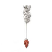 Cartier 18k White Gold Diamond & Coral Dragon Jabot Pin